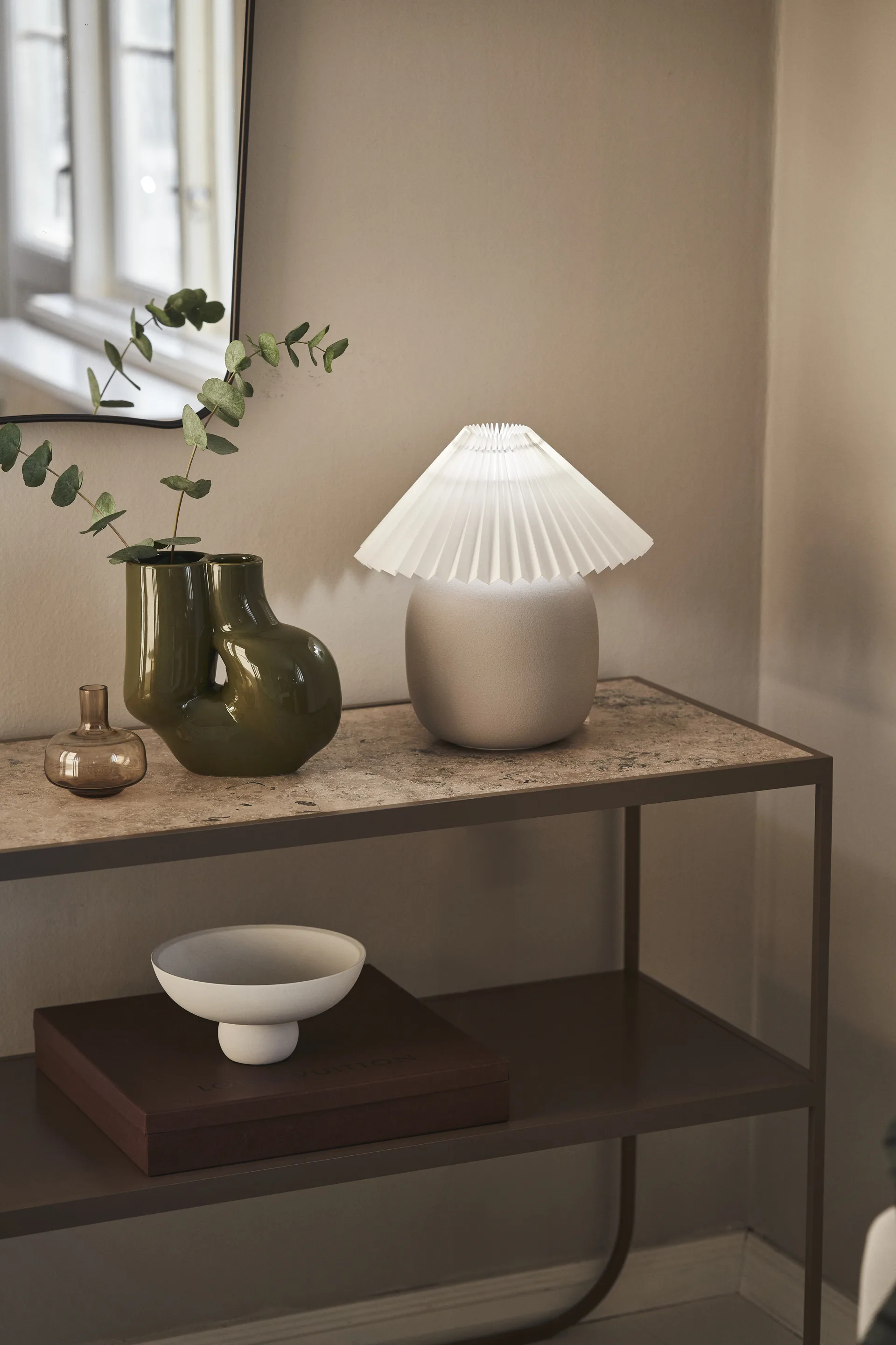 Lámpara de mesa Boulder 29 cm grey-pleated white,  Scandi Living