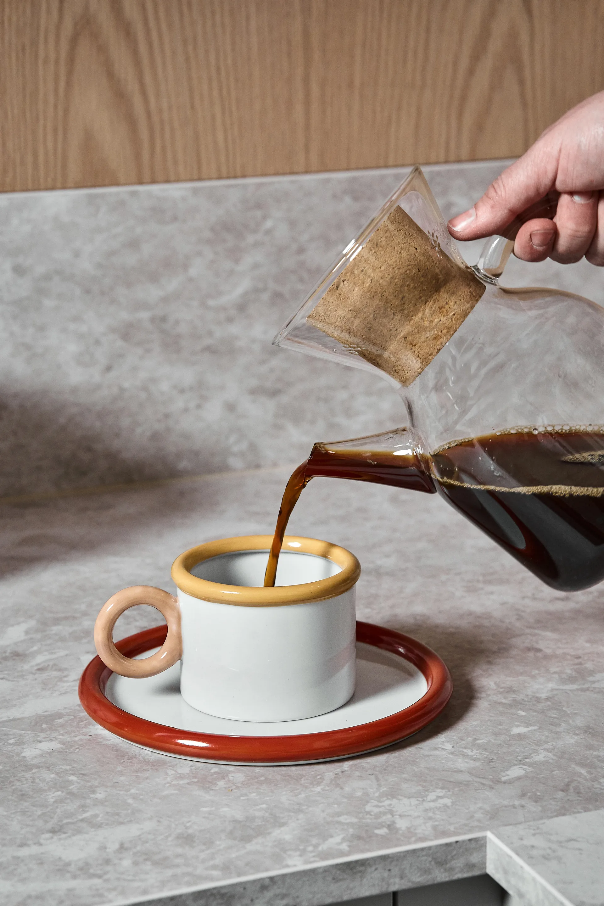 Taza con plato Chunky, Rojo-amarillo Scandi Living