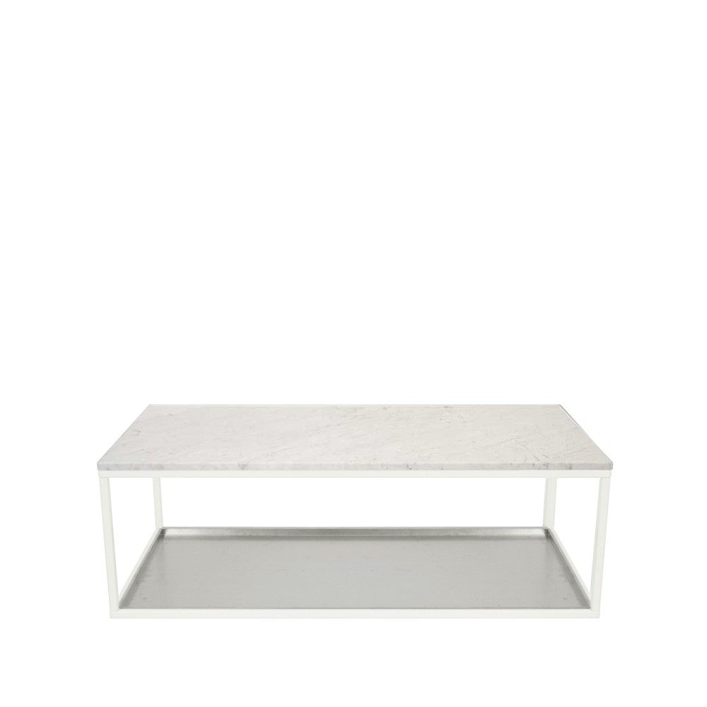 Scherlin Mesa de centro 11 Mármol blanco, base lacada blanca, chapa de zinc