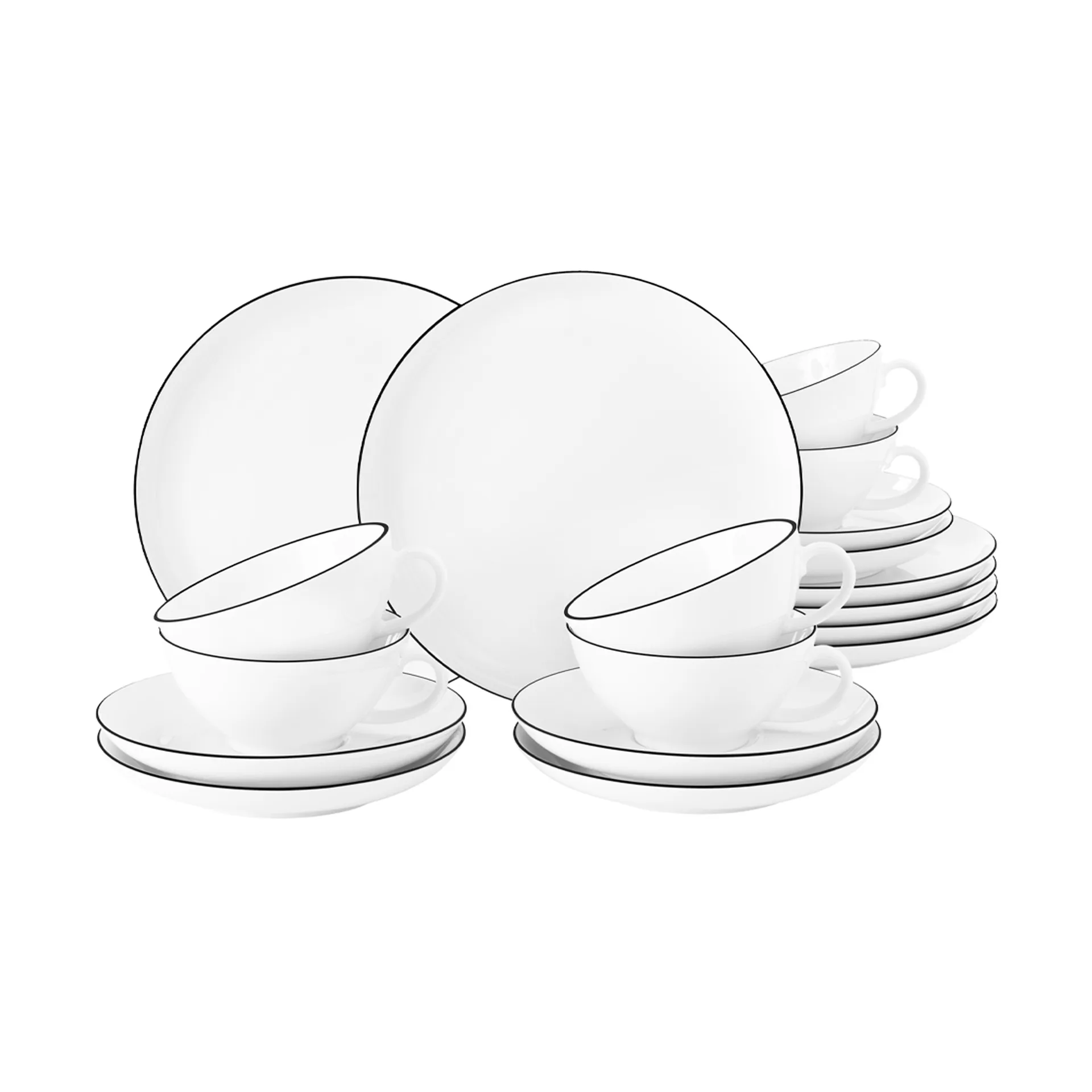 Vajilla de té Lido black line 18 piezas, Blanco con canto negro Seltmann Weiden