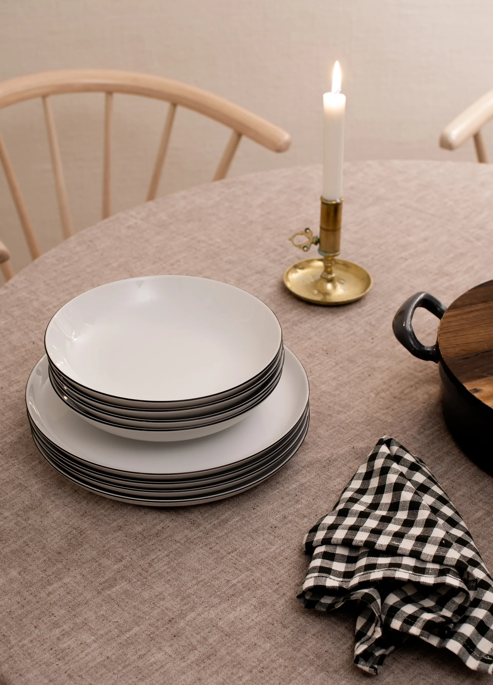 Vajilla Lido black line 12 piezas, Blanco con canto negro Seltmann Weiden