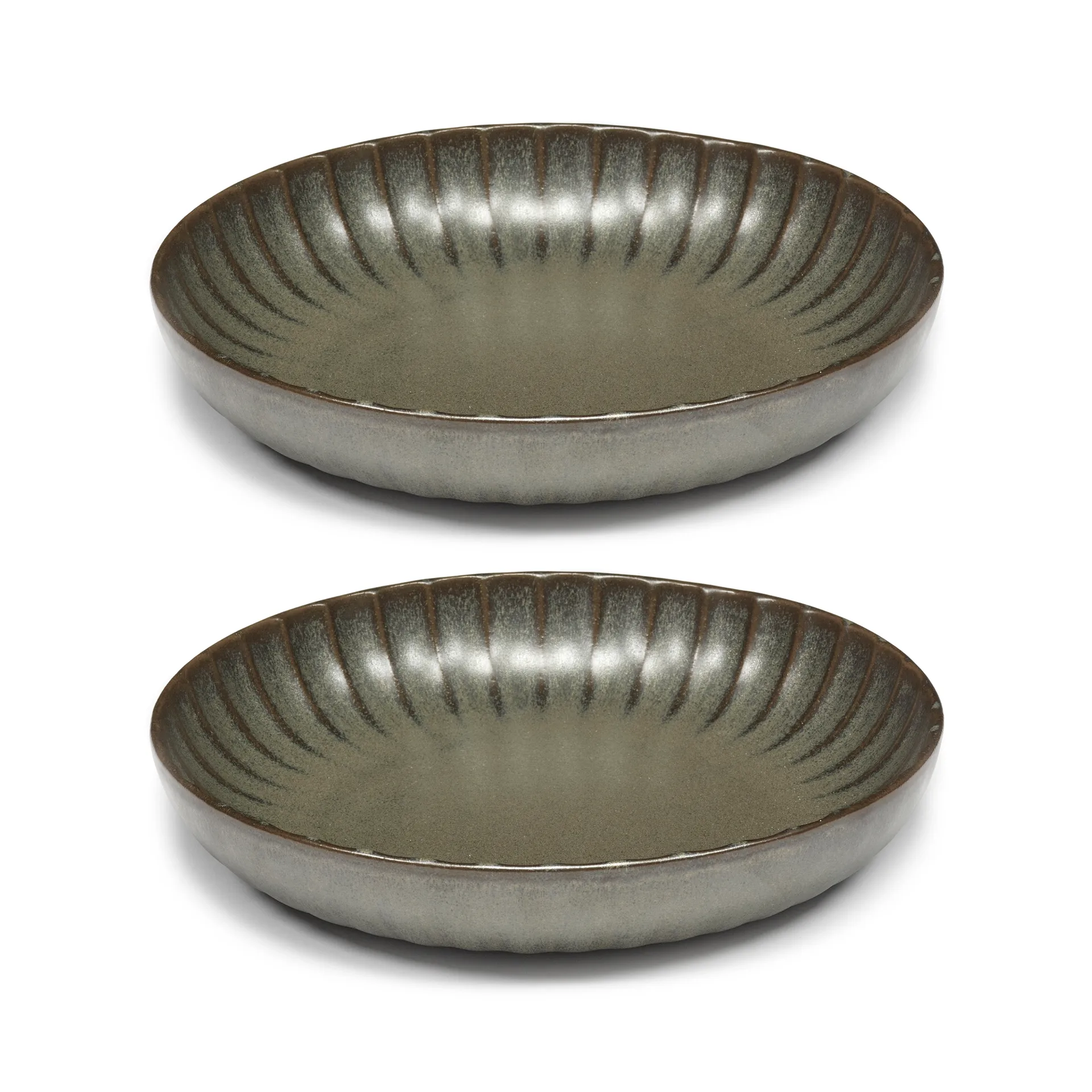 2 Platos Inku high L Ø23 cm, Green Serax