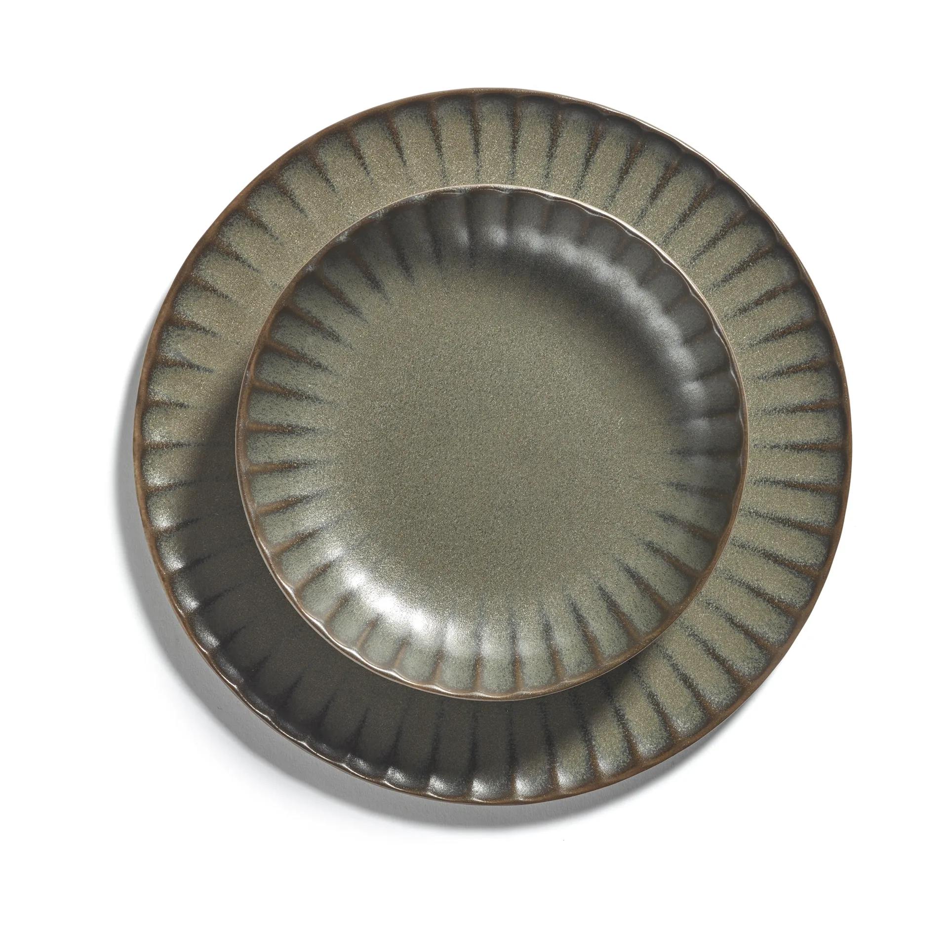 2 Platos Inku high L Ø23 cm, Green Serax