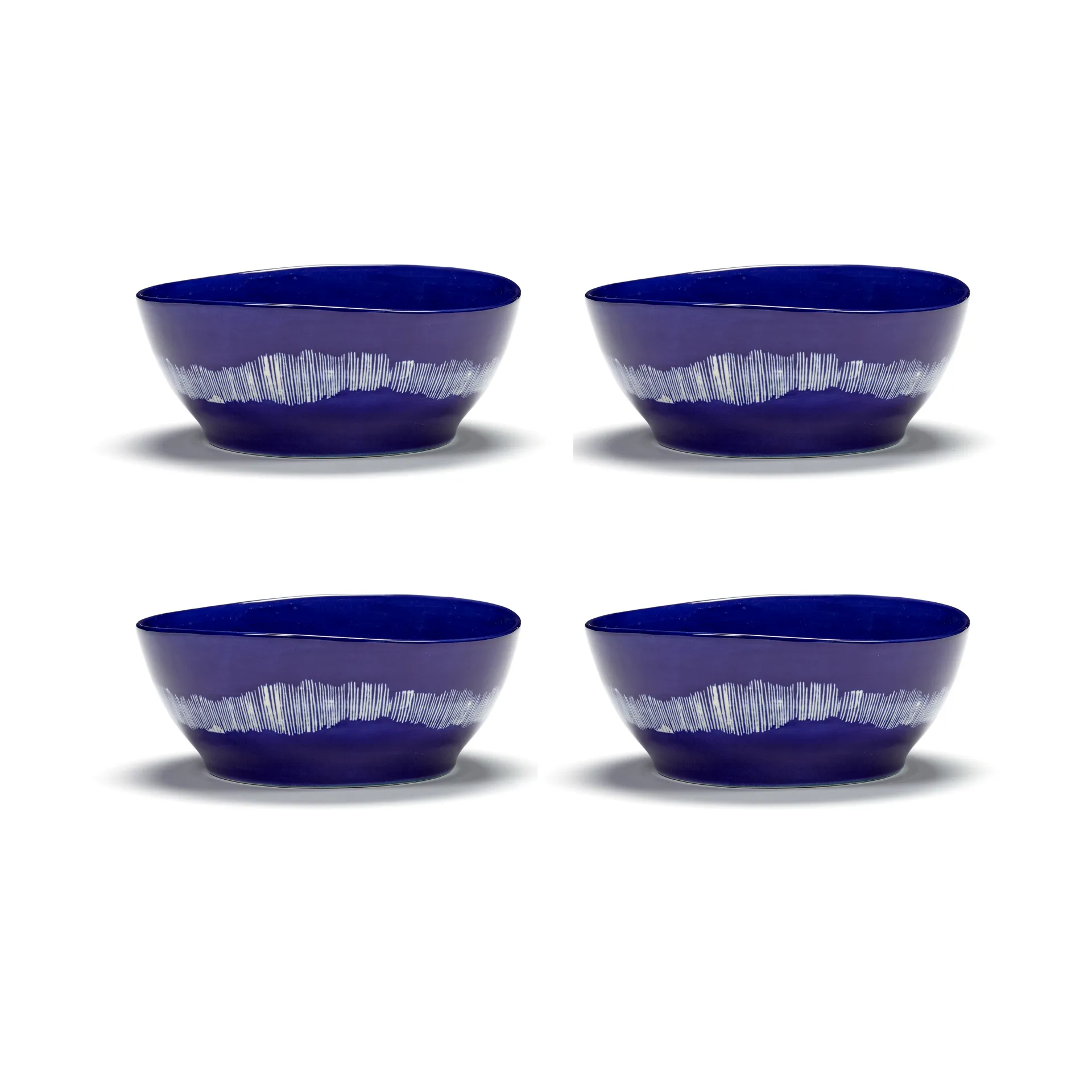 Set de 4 boles Ottolenghi Feast L Ø17 cm, Dark blue stripes-white Serax