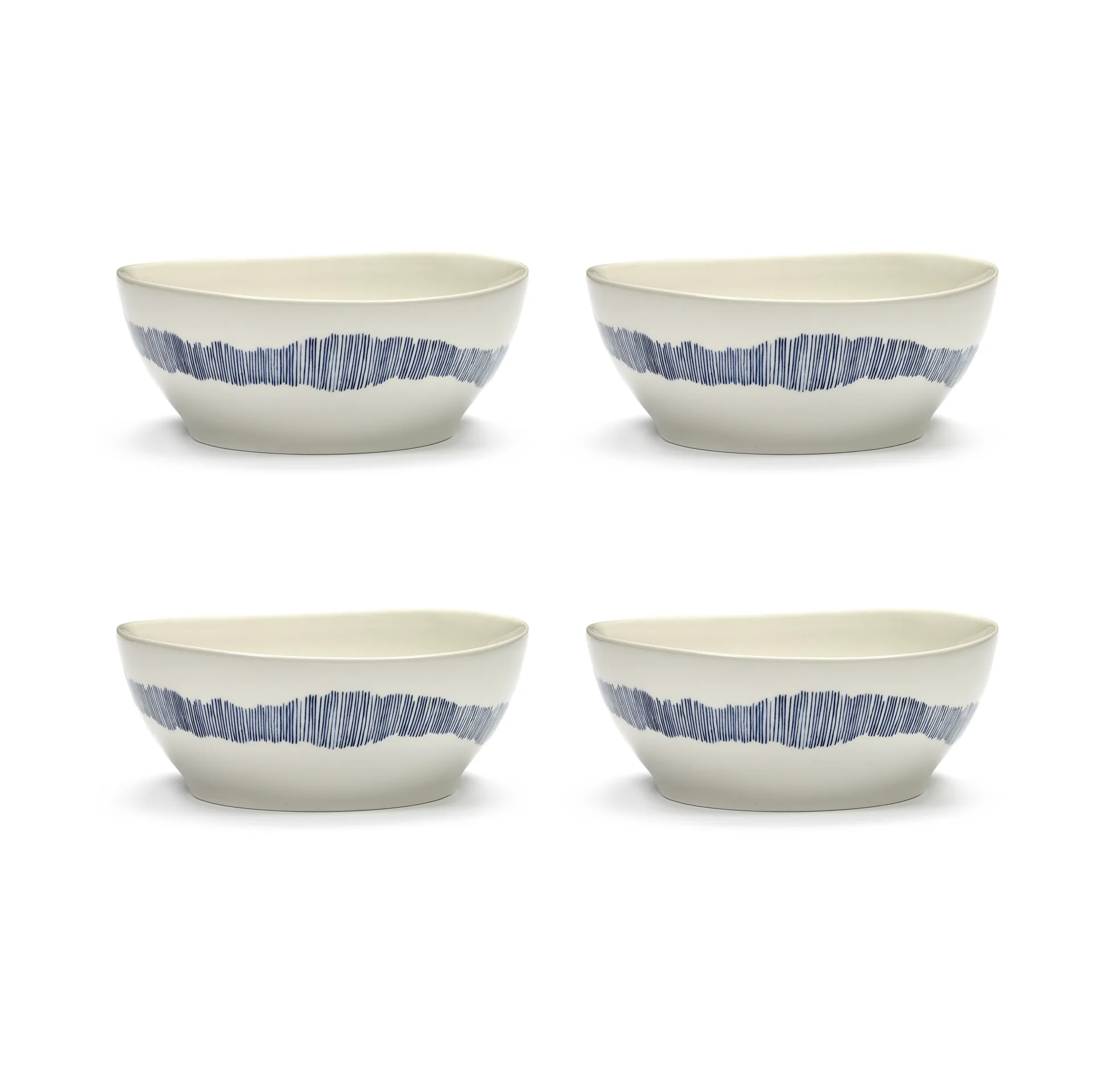 Set de 4 boles Ottolenghi Feast L Ø17 cm, White-stripes blue Serax