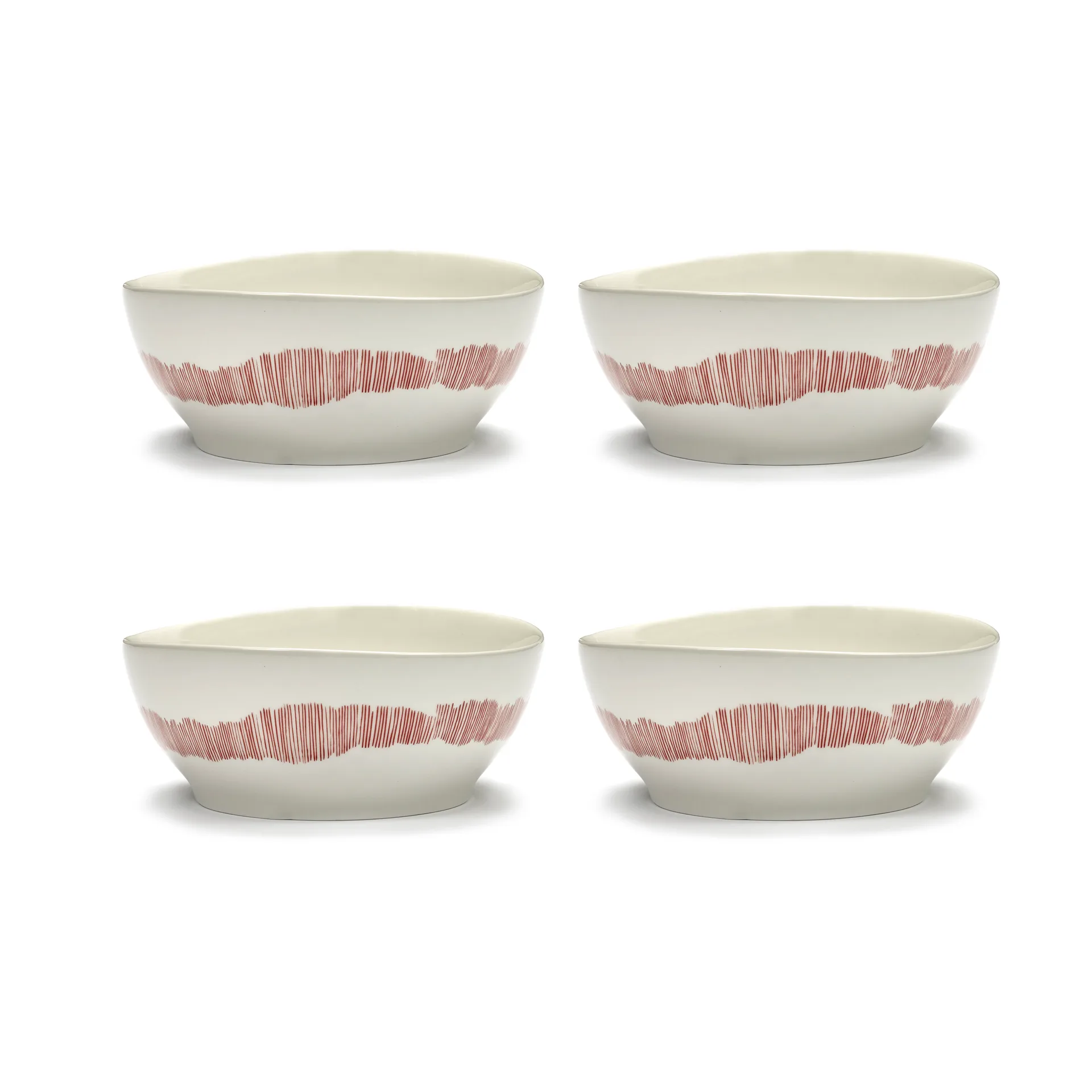 Set de 4 boles Ottolenghi Feast L Ø17 cm, White stripes-red Serax