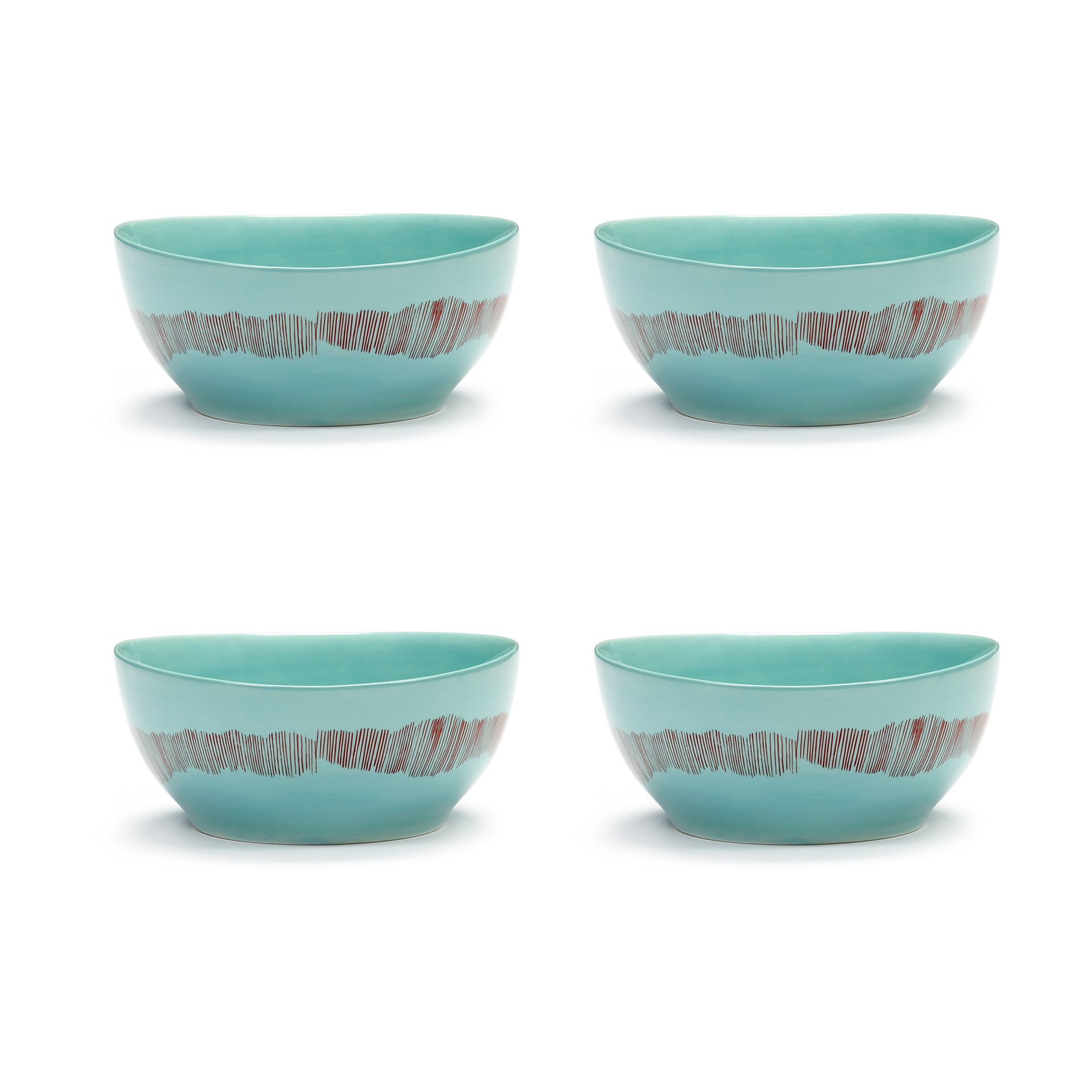 Set de 4 boles Ottolenghi Feast S Ø15 cm, Azure stripes-red Serax