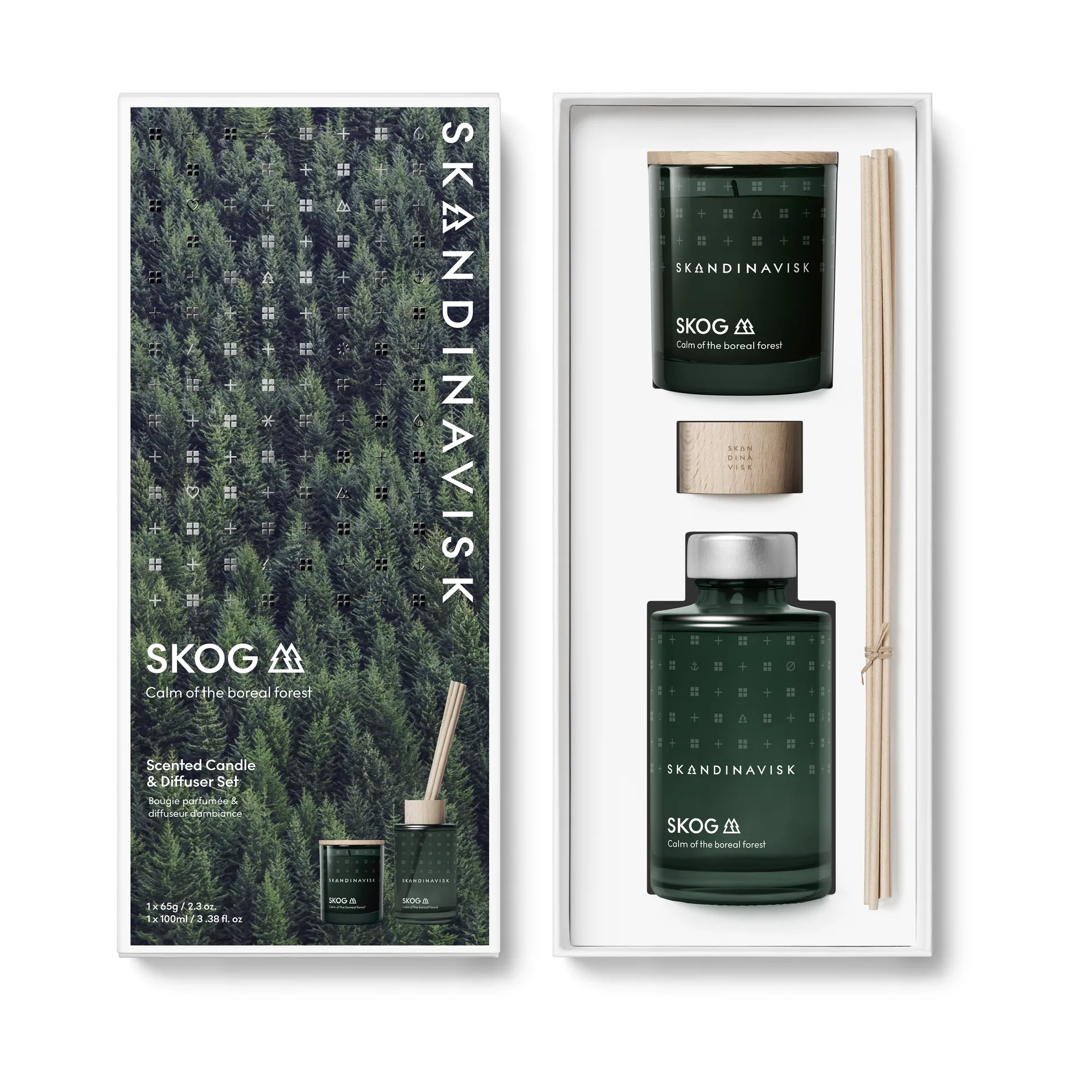 Vela aromática y varillas de olor SKOG, 65 g + 100 ml Skandinavisk