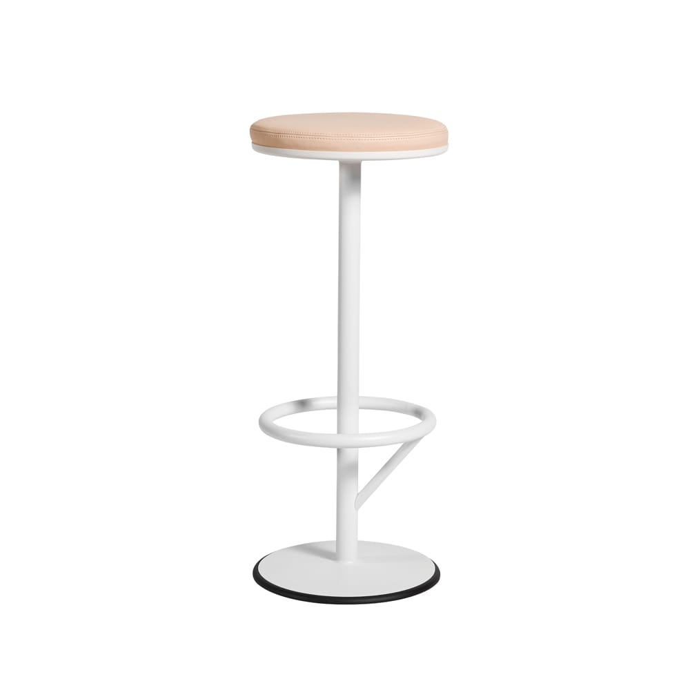 Taburete bar Orbit alto, Lacado blanco mate, cuero marrón claro SMD Design