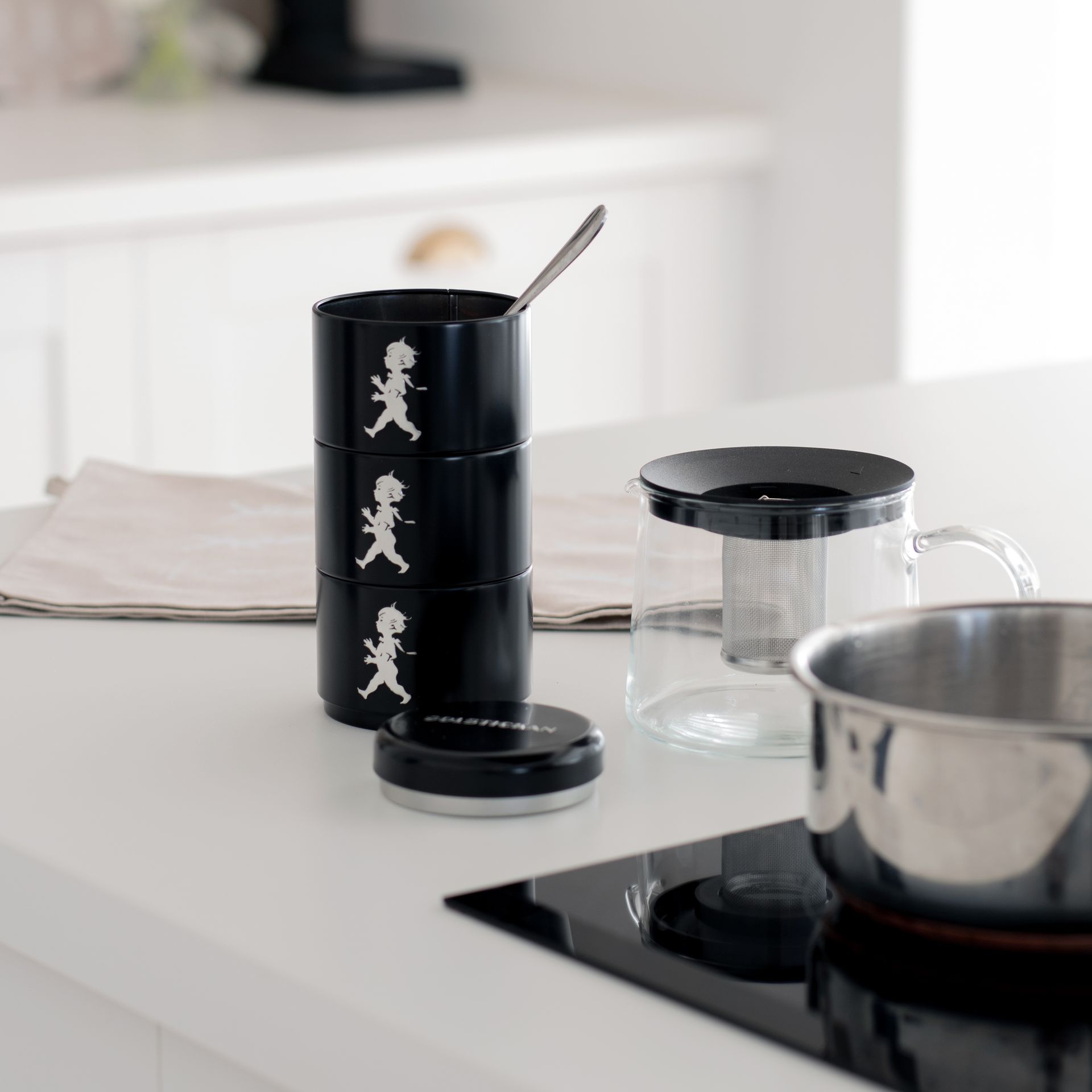 Bote con 3 compartimentos Solstickan Ø8,5 cm, Negro Solstickan Design