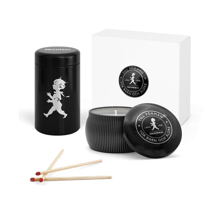 Caja de regalo Solstickan con vela aromática + bote con cerillas - Negro-vela perfumada de madera de cedro - Solstickan Design