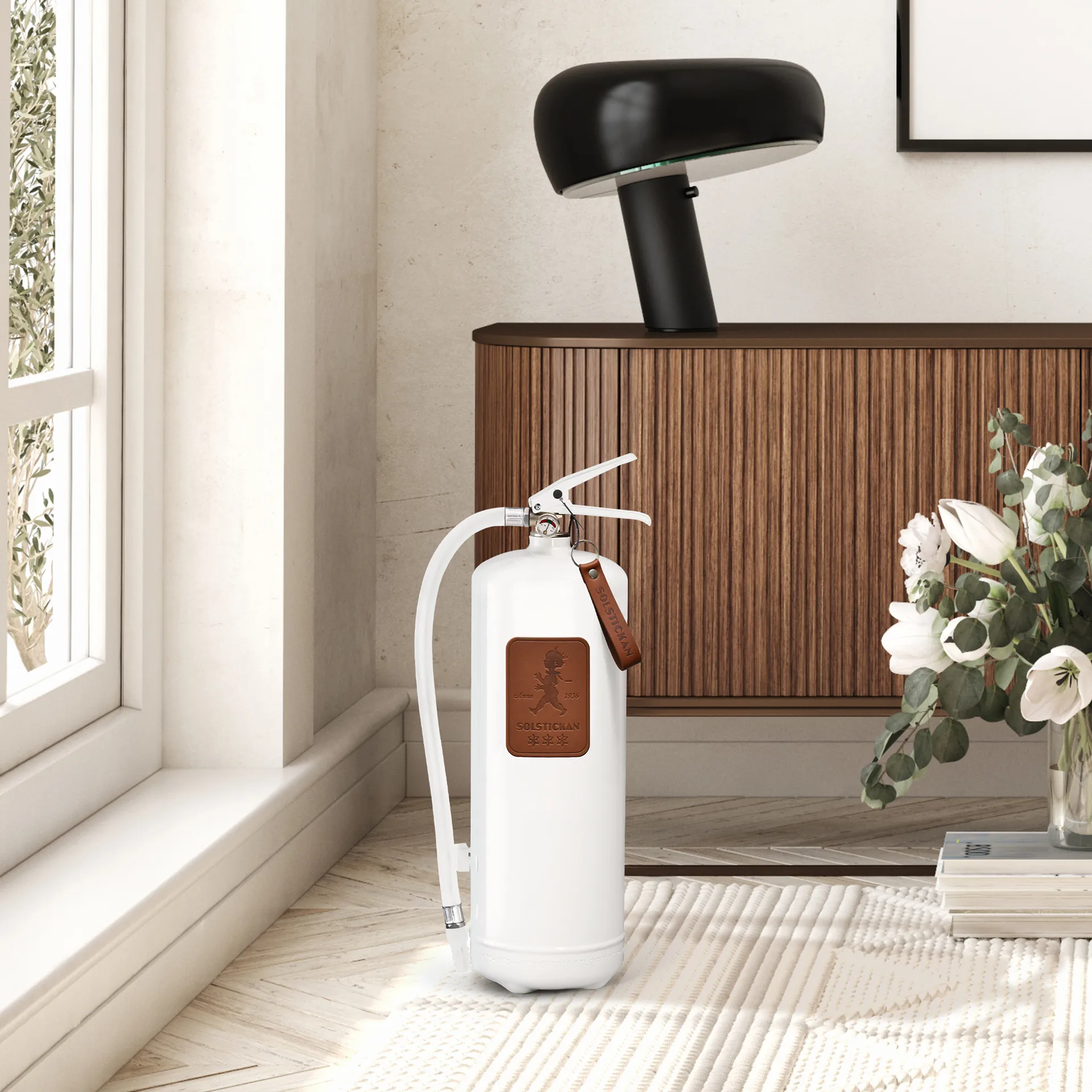 Extintor Solstickan 6 kg, Blanco-cuero oscuro marrón Solstickan Design