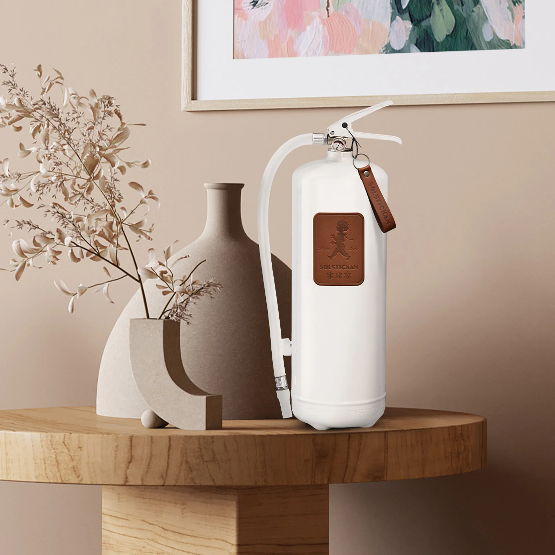 Extintor Solstickan 6 kg, Blanco-cuero oscuro marrón Solstickan Design