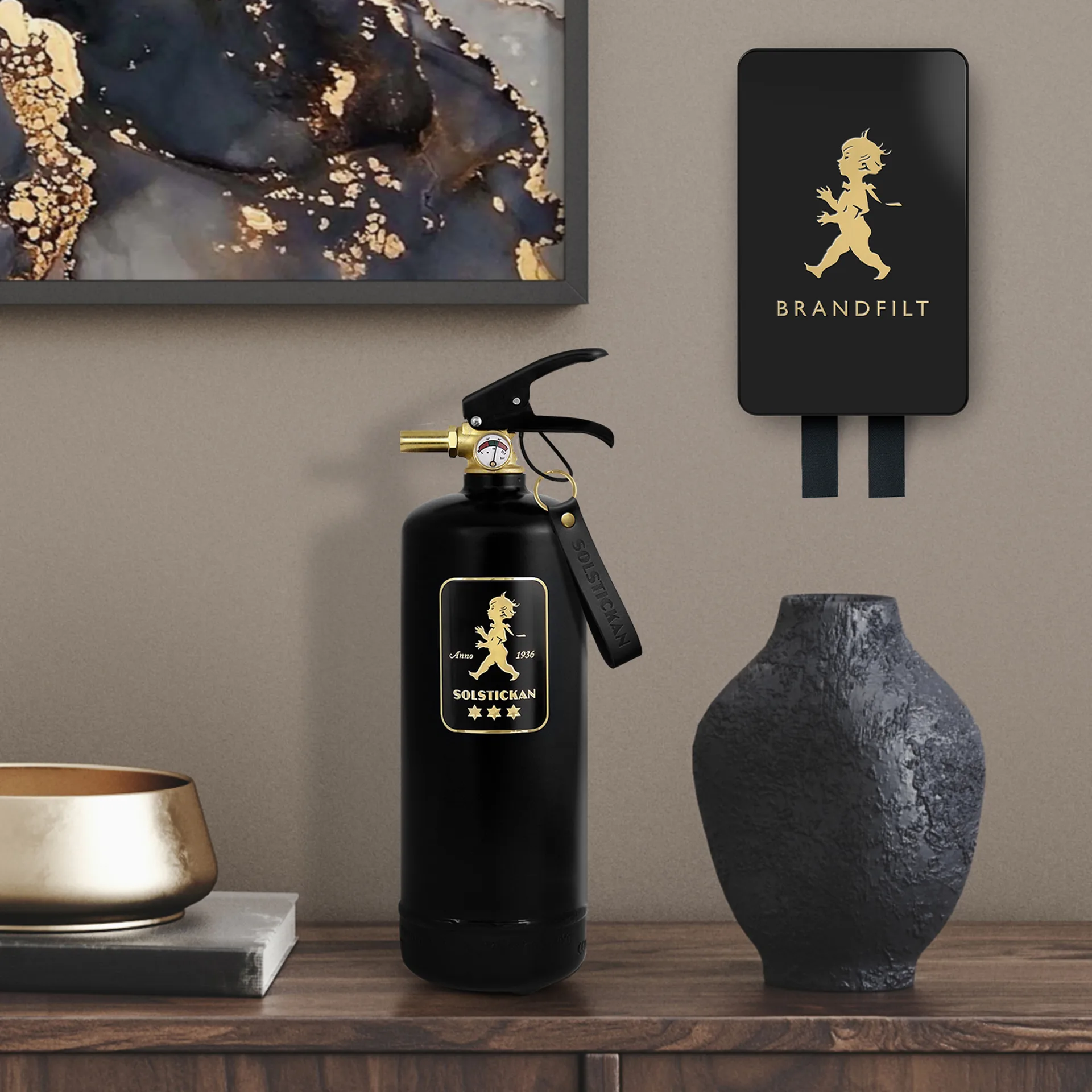 Manta ignífuga Solstickan 16x2,7x25 cm, Negro-oro Solstickan Design