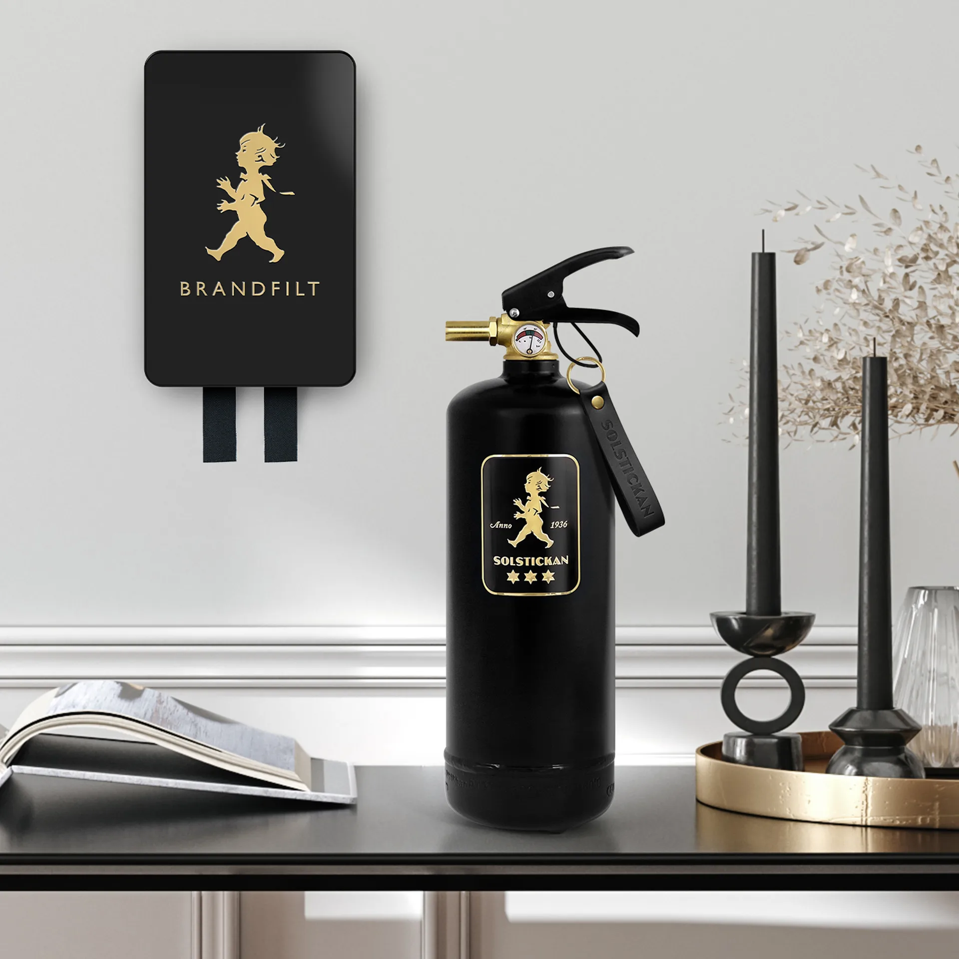 Manta ignífuga Solstickan 16x2,7x25 cm, Negro-oro Solstickan Design