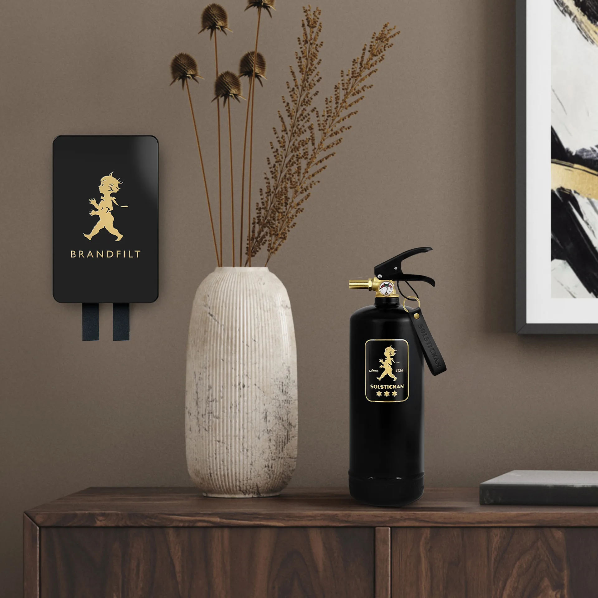 Manta ignífuga Solstickan 16x2,7x25 cm, Negro-oro Solstickan Design