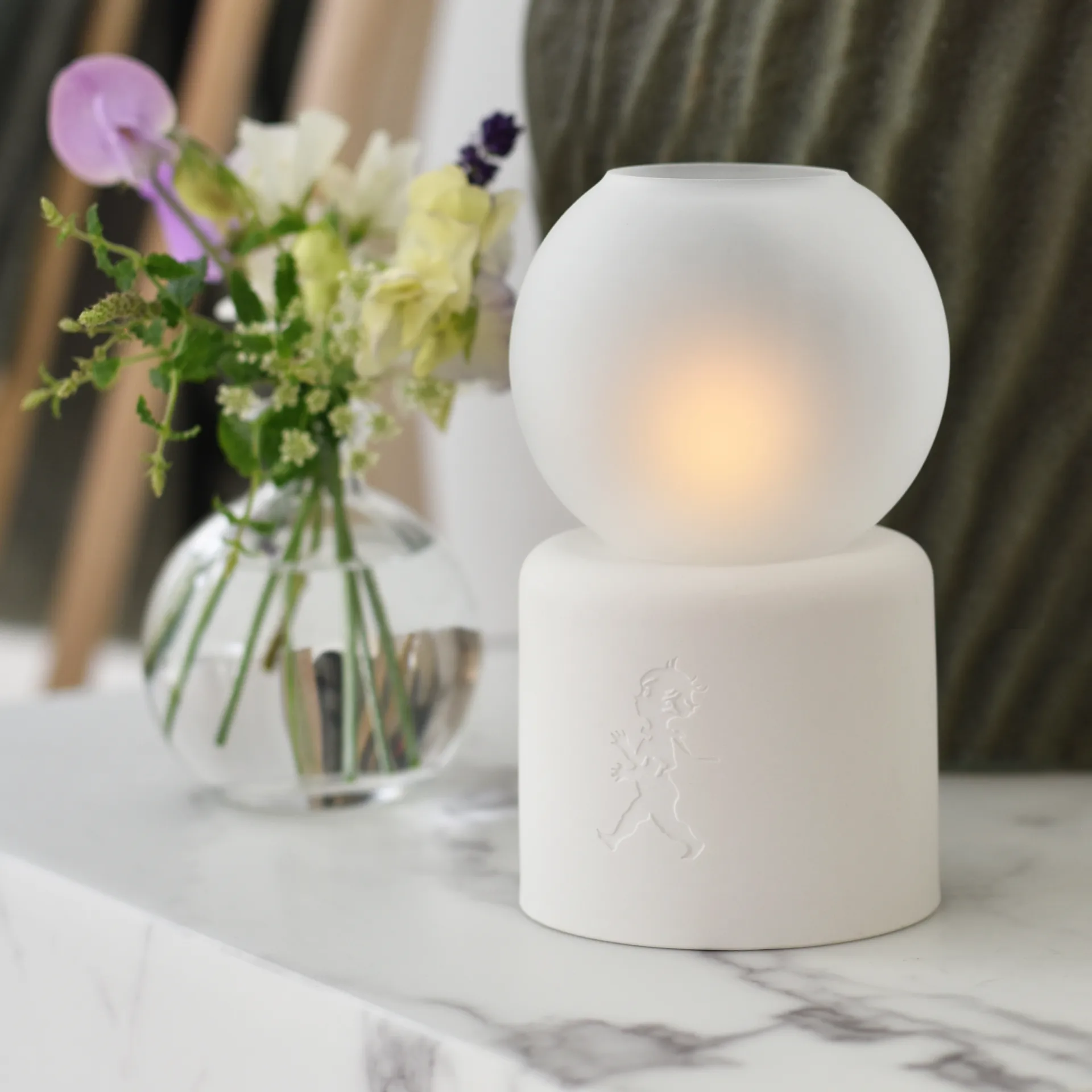 Portavelas Globe Ø9,5x17 cm, Blanco Solstickan Design