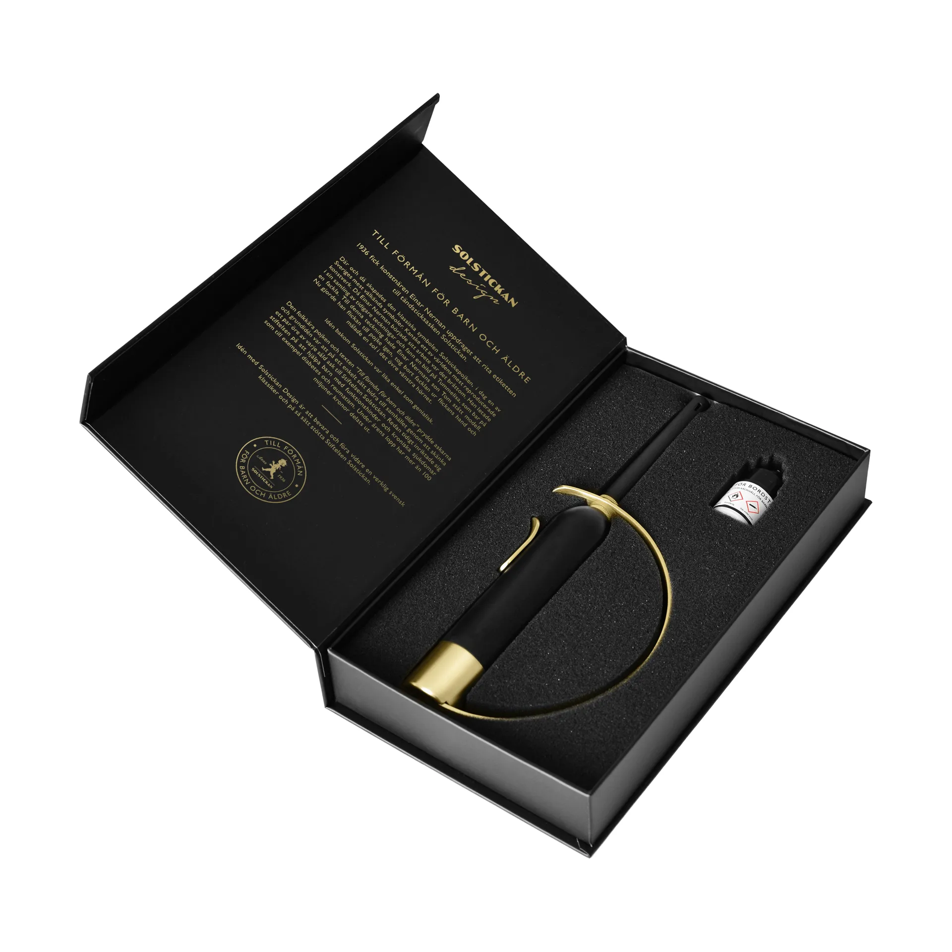 Solstickan encendedor de llama, Negro-latón Solstickan Design