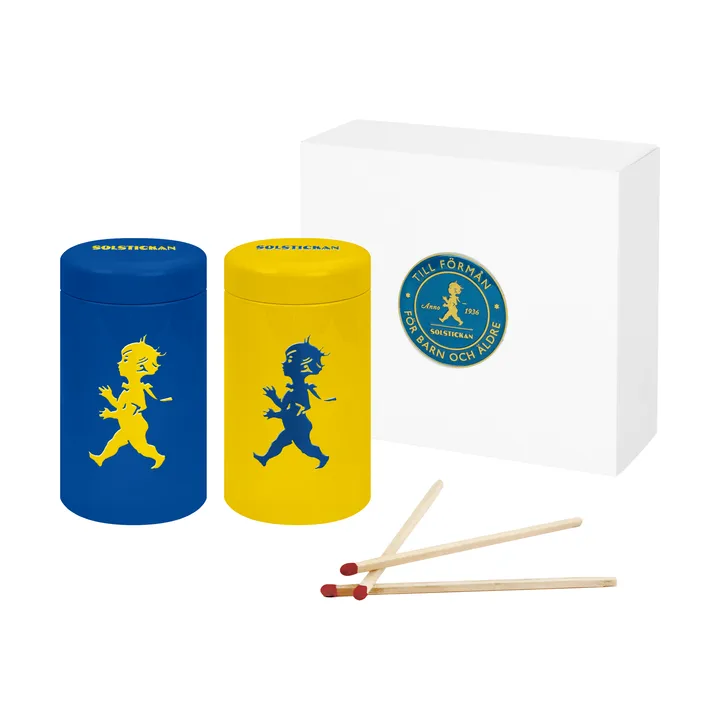 Solstickan tubo de cerillas, pack de 2, estuche de regalo - Amarillo, azul - Solstickan Design