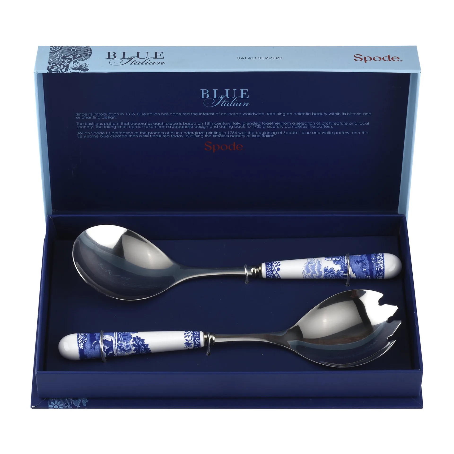 2 Cubiertos de ensalada Blue Italian, Cerámica-acero inoxidable Spode