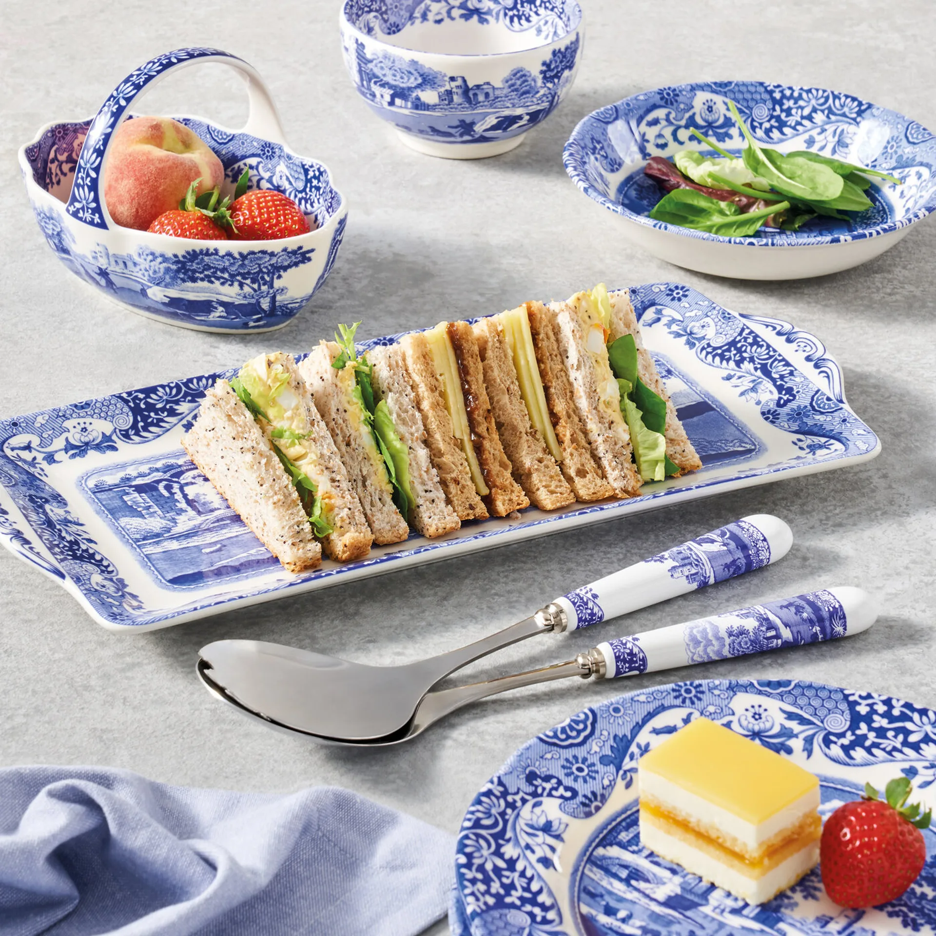2 Cubiertos de ensalada Blue Italian, Cerámica-acero inoxidable Spode