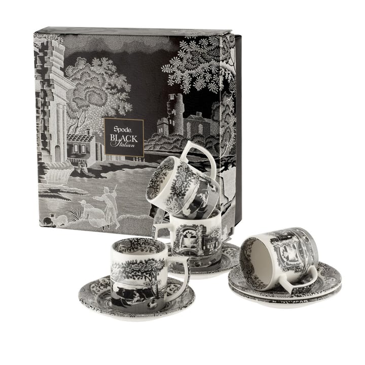 4 Tazas espresso y platillo Black Italian, 9 cl Spode
