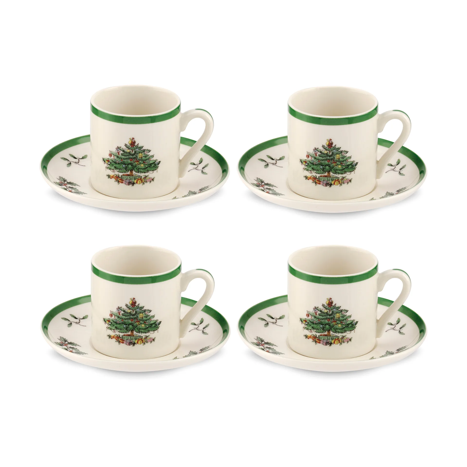 4 Tazas y platillos para espresso Christmas Tree 9 cl, White-green-red Spode