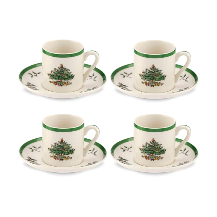 4 Tazas y platillos para espresso Christmas Tree 9 cl - White-green-red - Spode