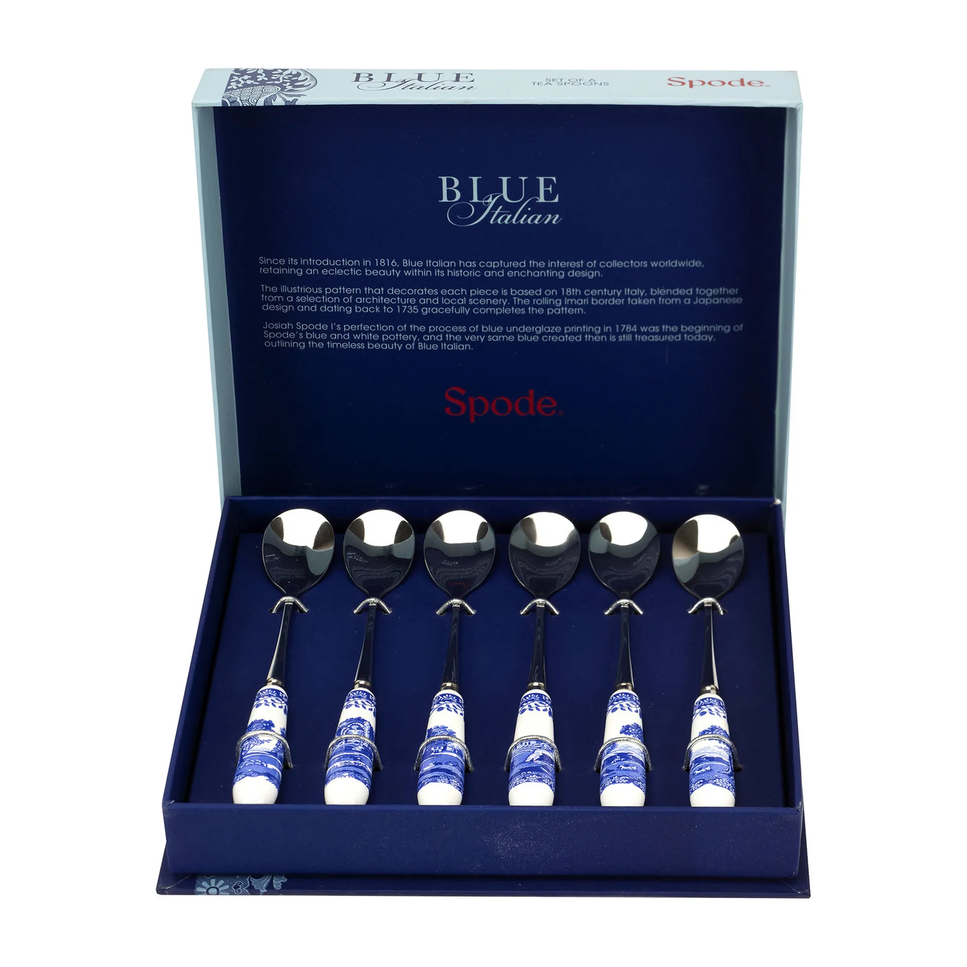 6 Cucharillas de té Blue Italian, Cerámica-acero inoxidable Spode