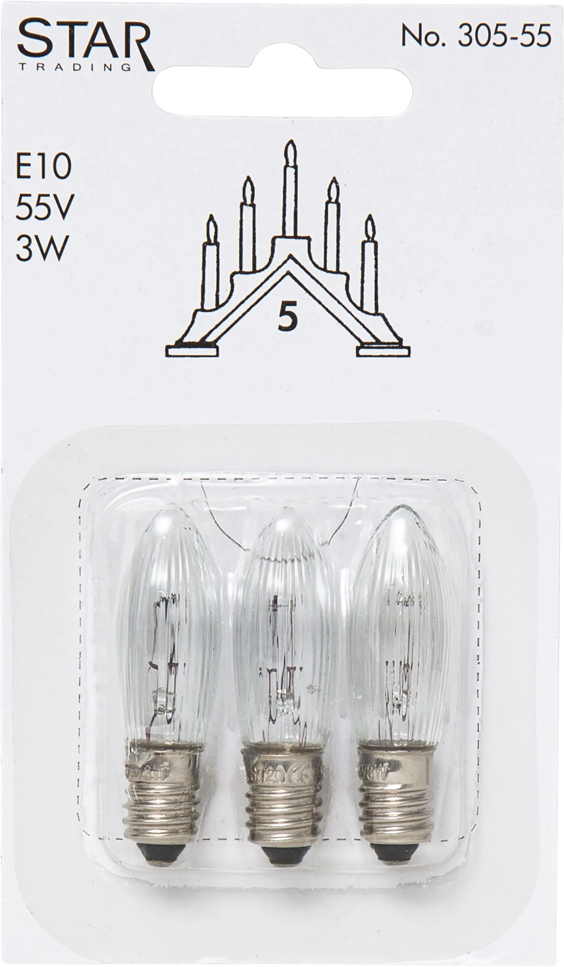 3 Bombillas de repuesto E10 Star Trading, 305-55 (5-brazos) Star Trading