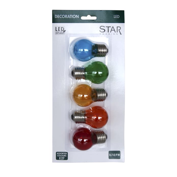 5 Bombillas party Star Trading E27 - 4,5 cm, diferentes colores - Star Trading