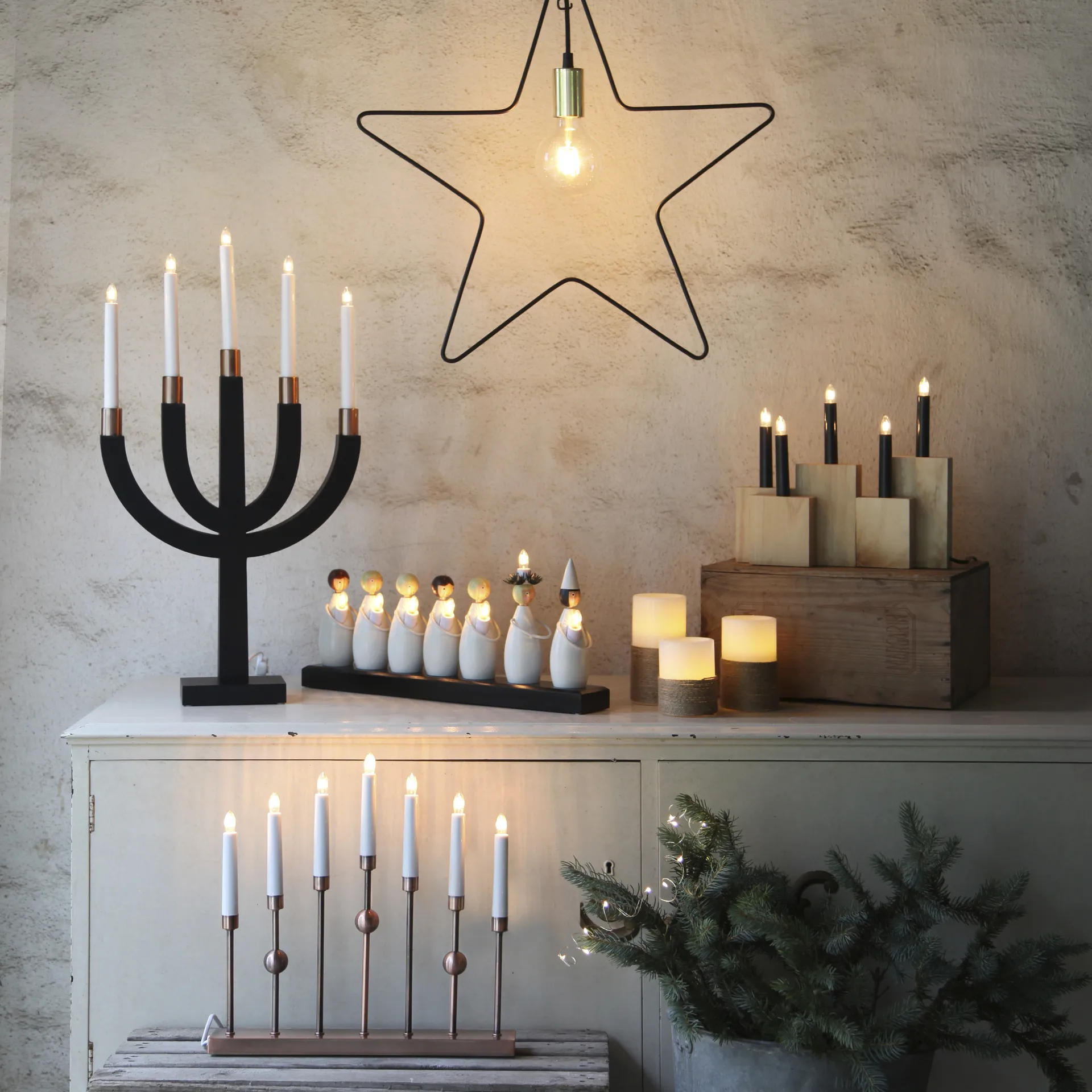 Candelabro de Adviento Luciatåg, blanco Star Trading