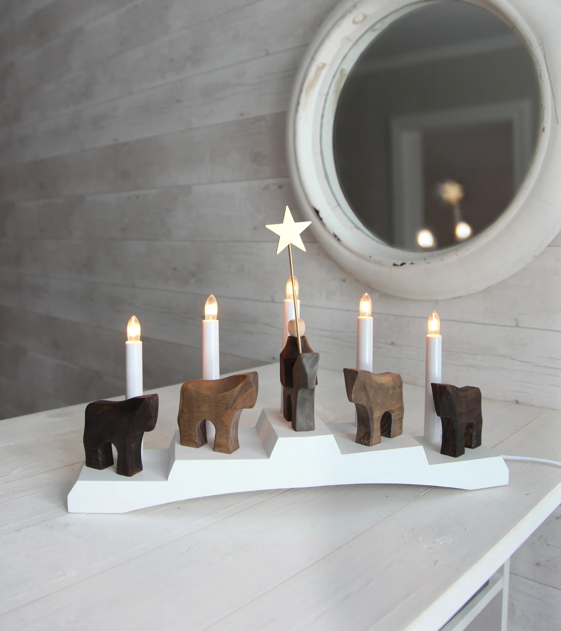 Candelabro de adviento Staffans fålar 5 lámparas, blanco Star Trading
