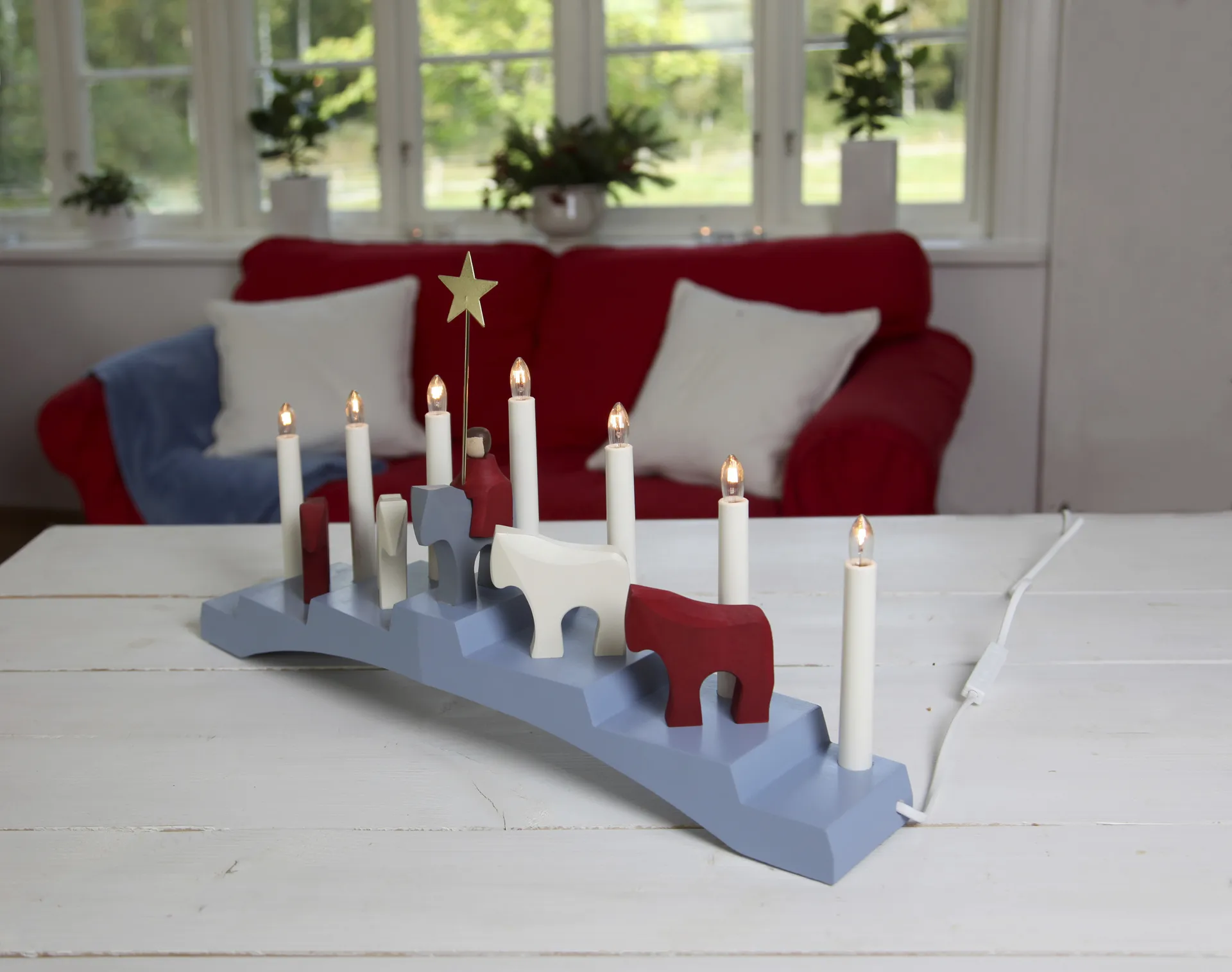 Candelabro de adviento Staffans fålar 7 lámparas, azul Star Trading