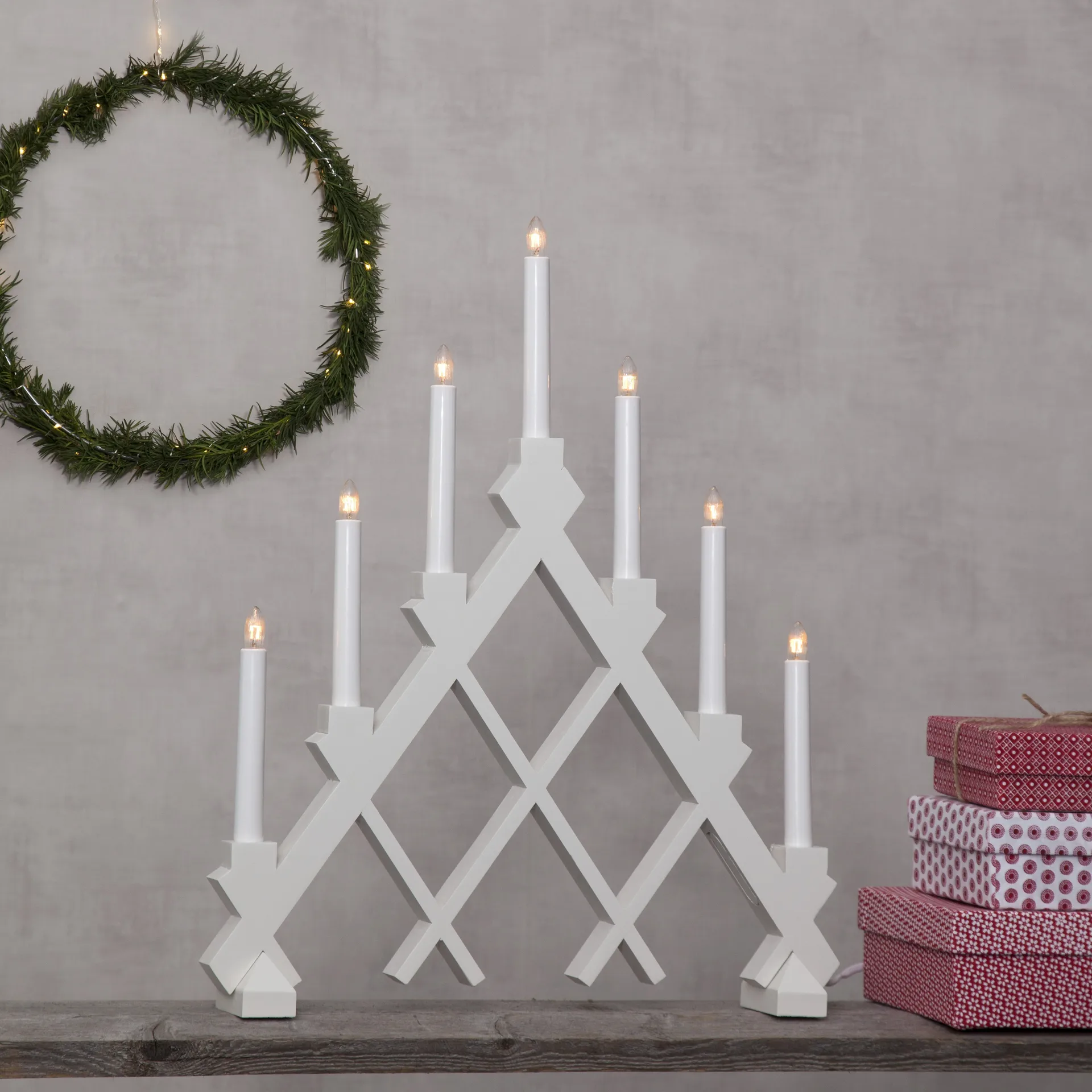 Candelabro de madera Rut 7 43 cm, Blanco Star Trading