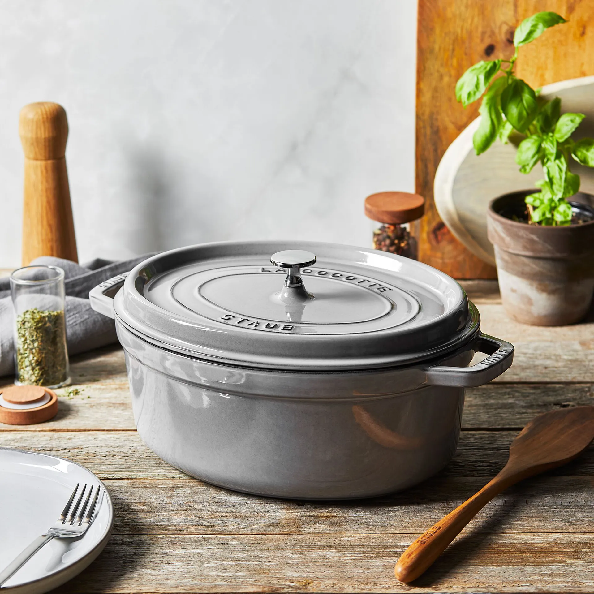 Cacerola de hierro fundido Staub La Cocotte oval 2,35 L, Gris grafito STAUB