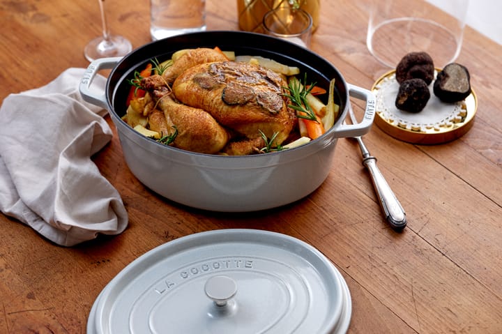 Cacerola de hierro fundido Staub La Cocotte oval 6,7 L, White truffle STAUB
