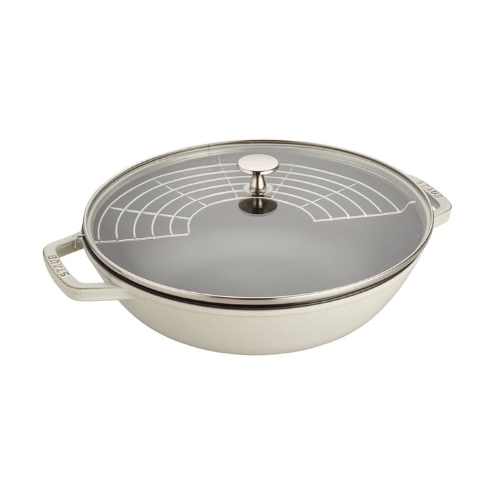 Sartén wok Staub de hierro fundido con tapa de vidrio Ø30 cm - White truffle - STAUB
