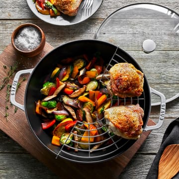 Sartén wok Staub de hierro fundido con tapa de vidrio Ø30 cm - White truffle - STAUB