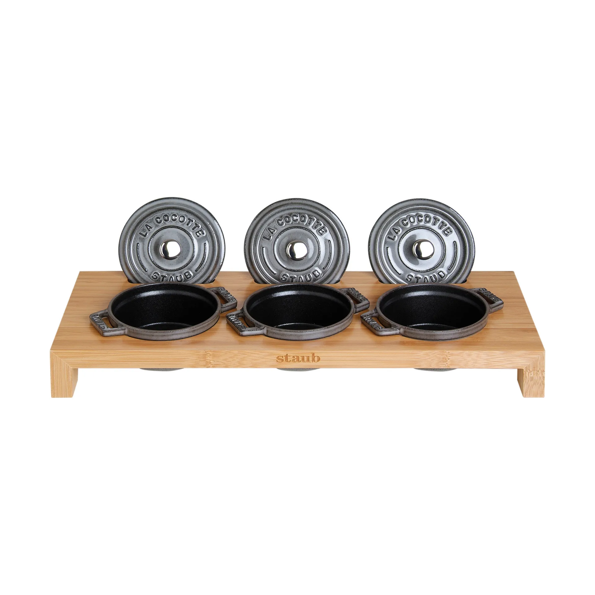 Soporte para servir Staub con 3 mini cacerolas, Bambú STAUB