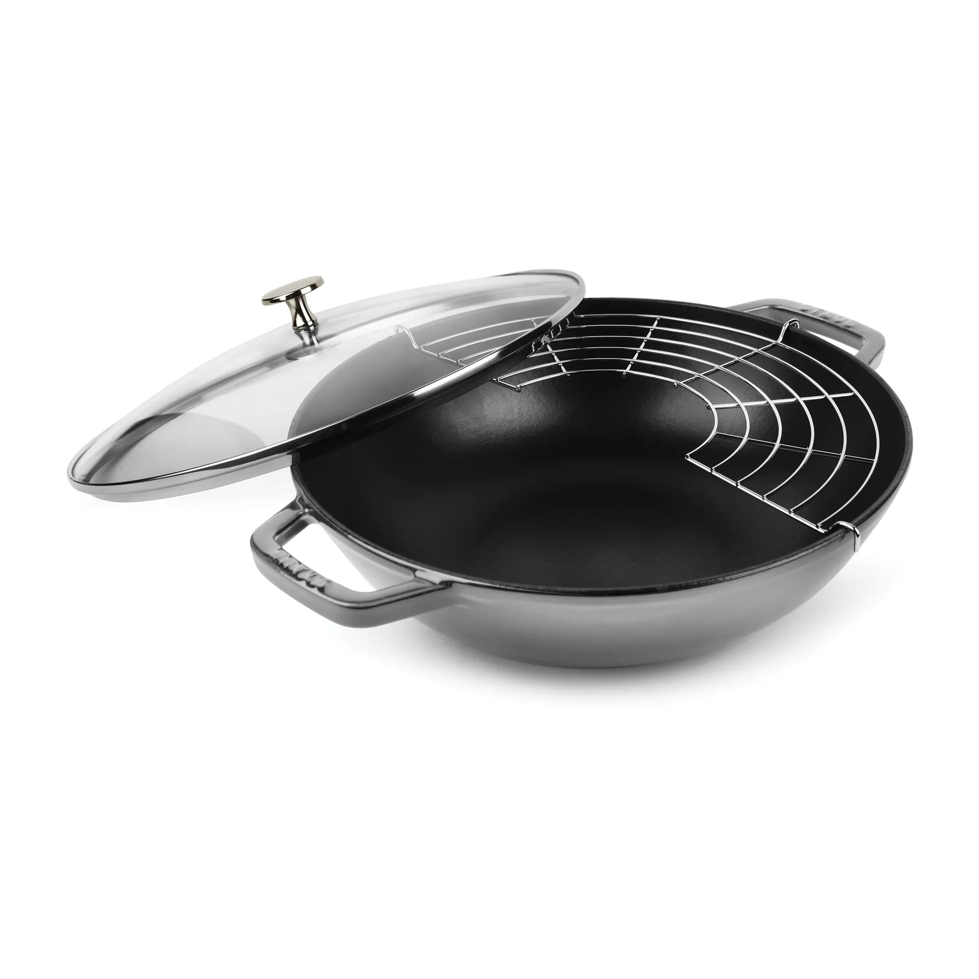 Wok con tapa de cristal Ø30 cm 4,4 L, gris STAUB