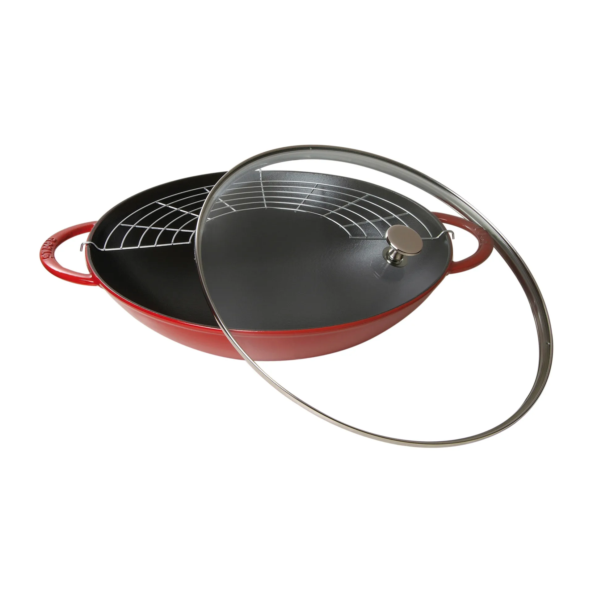 Wok con tapa de cristal Ø37 cm 5,7 L, rojo STAUB