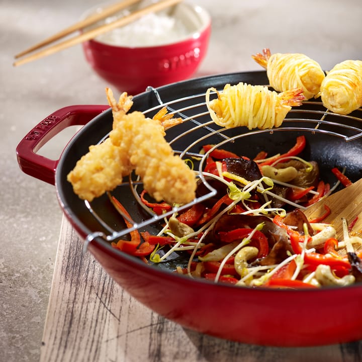 Wok con tapa de cristal Ø37 cm 5,7 L, rojo STAUB