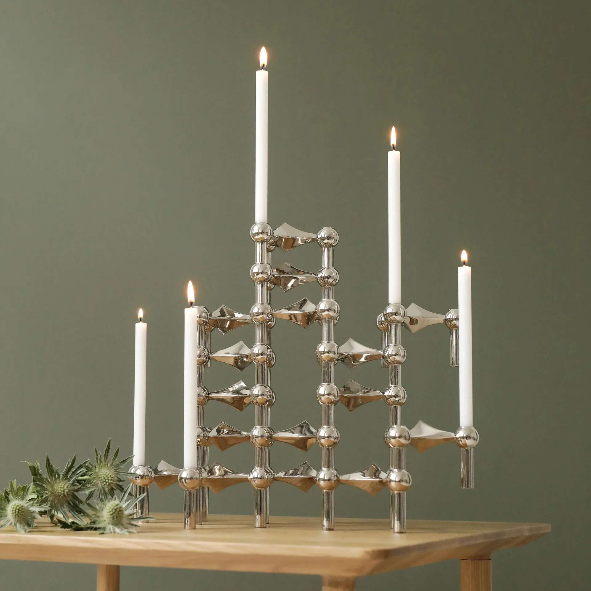 3 Candelabros STOFF Nagel, cromo STOFF