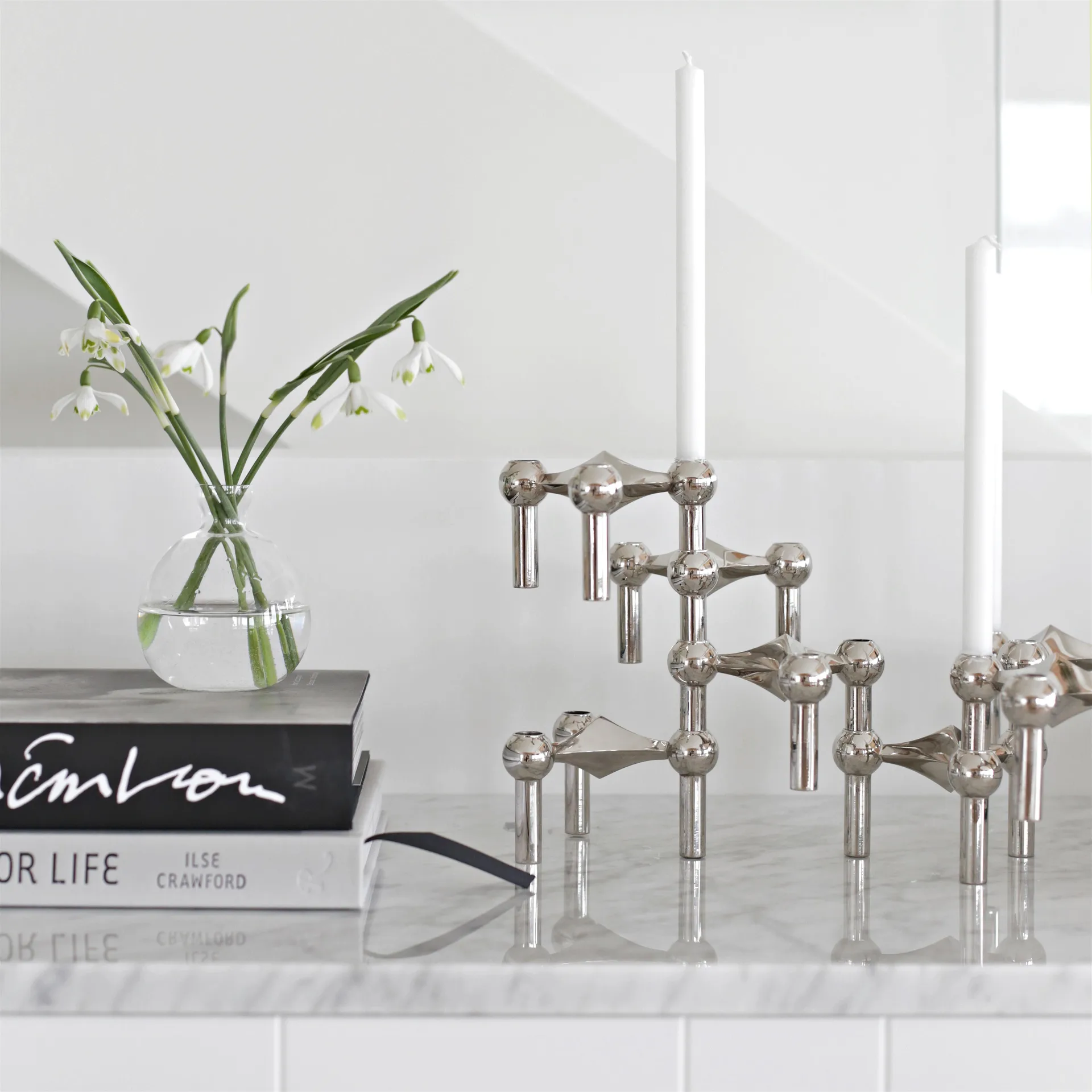 3 Candelabros STOFF Nagel, cromo STOFF