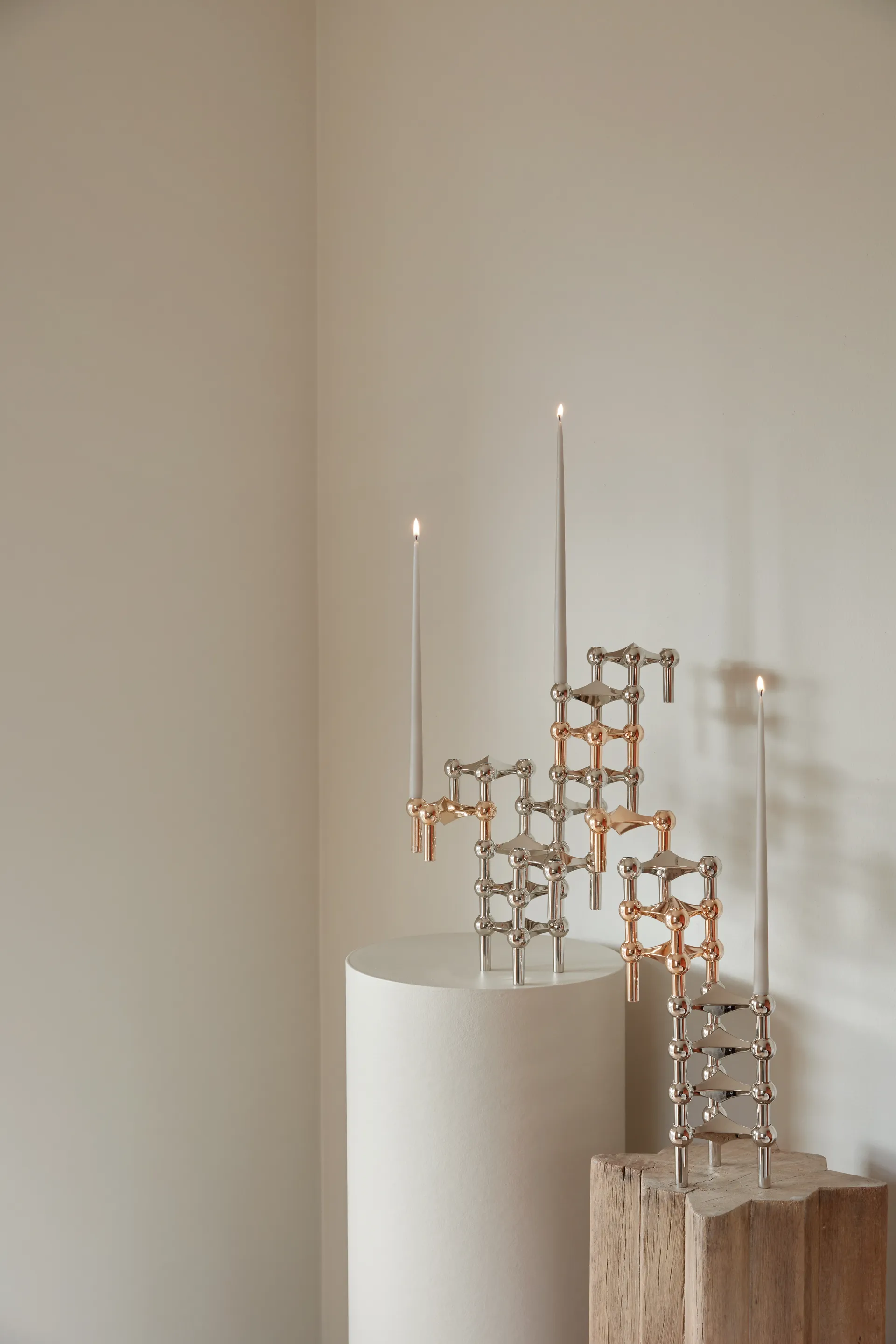 3 Candelabros STOFF Nagel, oro rosa STOFF