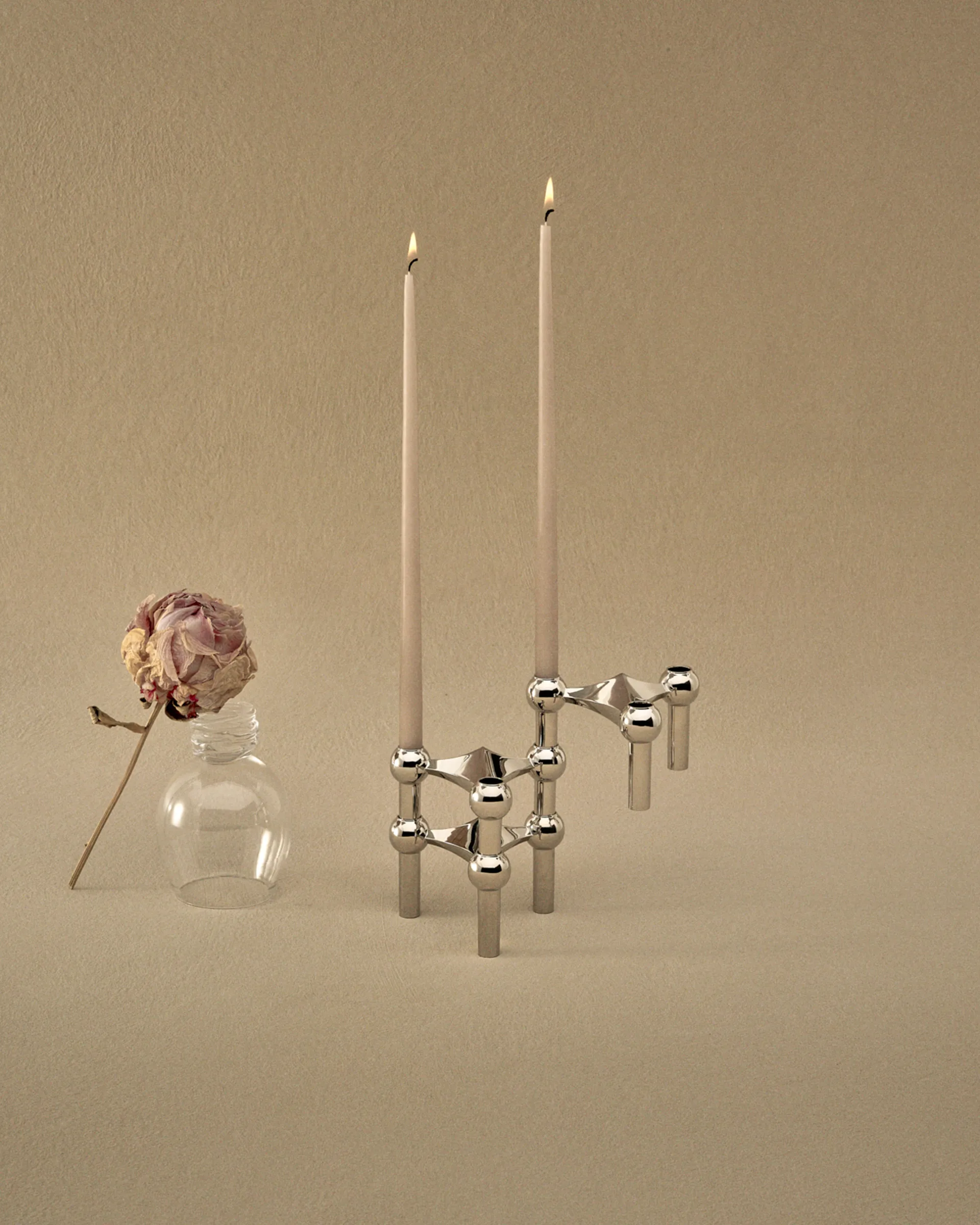 3 Candelabros STOFF Nagel, cromo STOFF Nagel