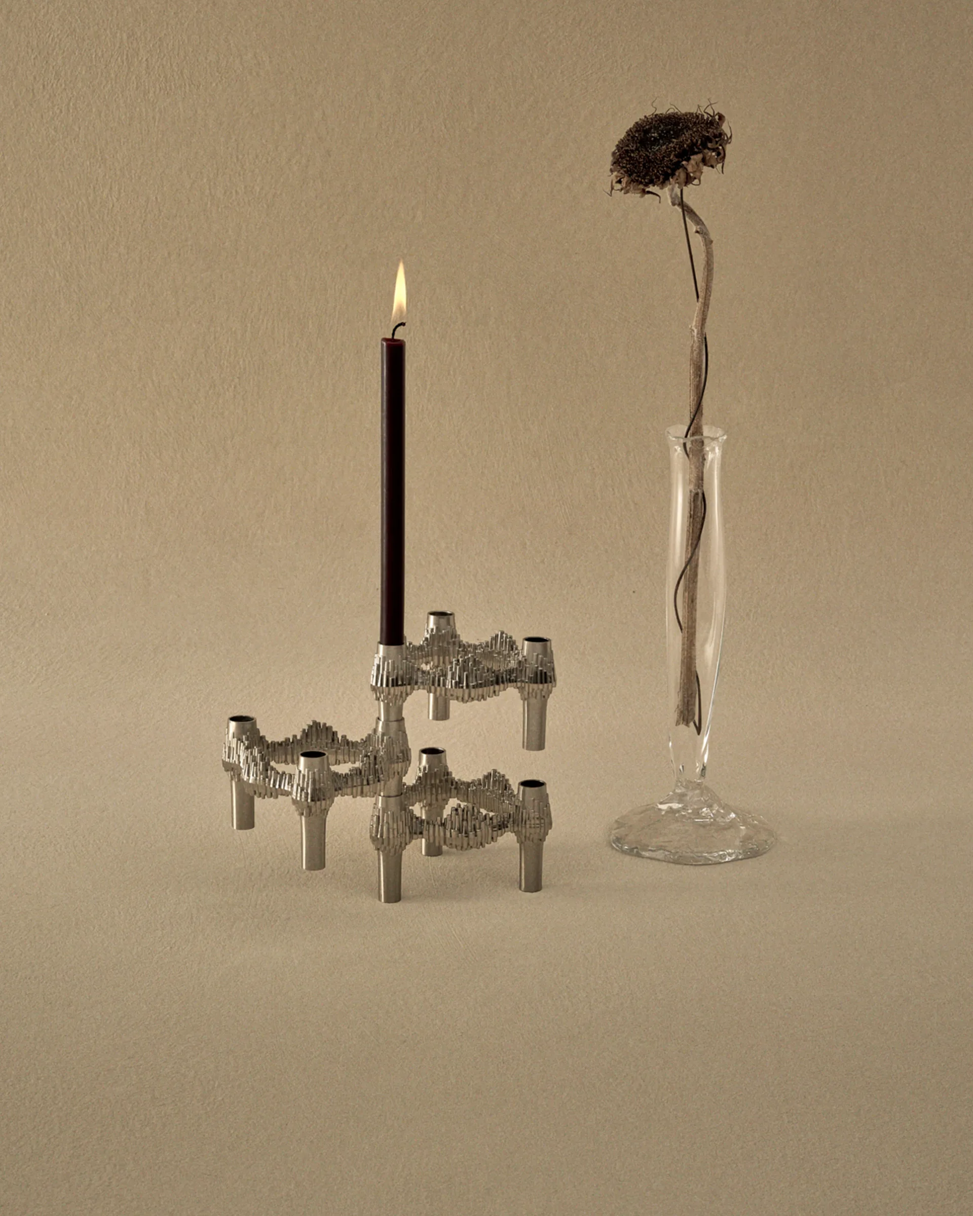 3 Candelabros STOFF Nagel Quist, Cromo cepillado STOFF Nagel