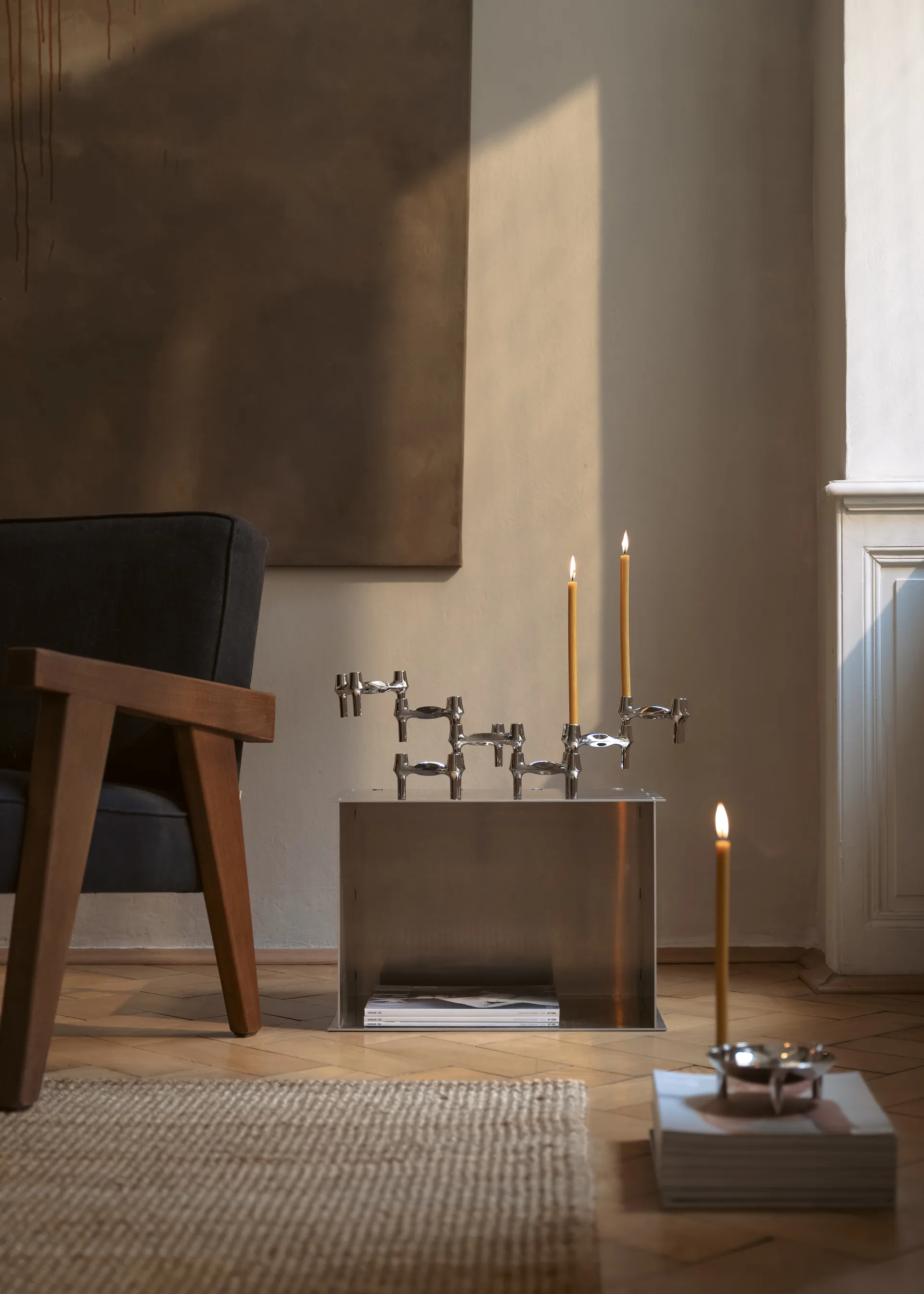 Set de 3 candelabros STOFF Nagel BMF, cromo STOFF Nagel