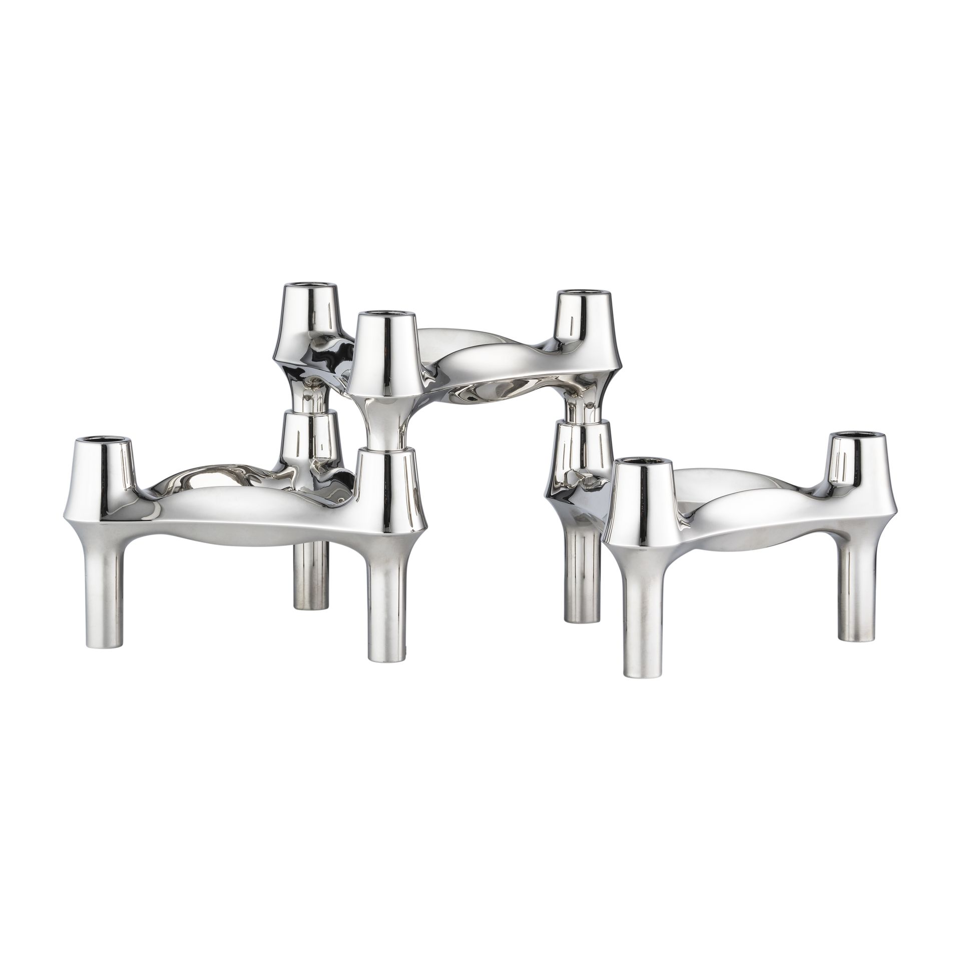 Set de 3 candelabros STOFF Nagel BMF, cromo STOFF